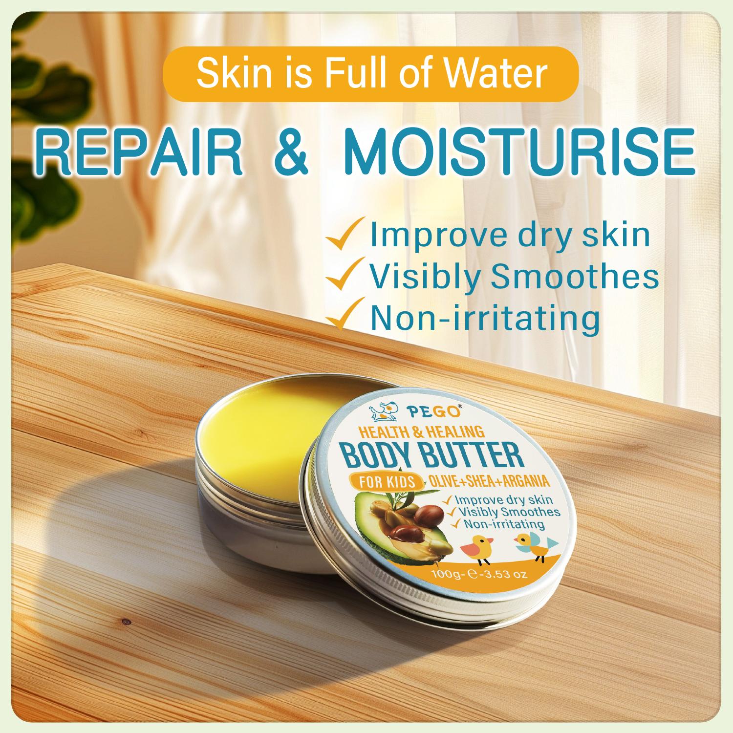 Body Butter for Kids - Prevents Cracked Skin Cream, Nourishing Moisturizing Kids Body Lotion - Shea Butter & Vitamin E Rich Formula, 3.53 Oz/100g