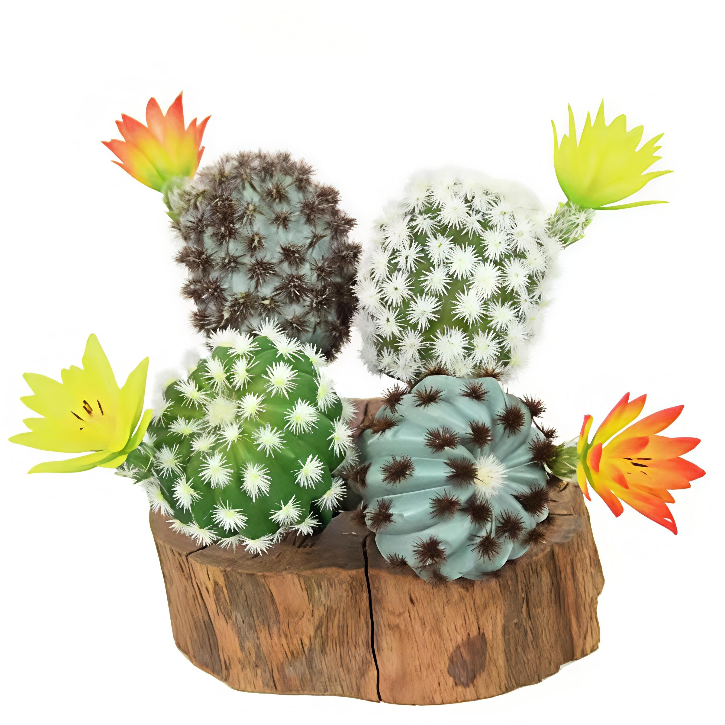 12cmArtificial Desert Cactus with Flowers, 5 Pcs Faux Mixed Indoor Succulents, Vibrant Ball Cactus Stems with Yellow Orange Blooms, Fake Spiky Plastic Tropical Greenery, Decorative Flowers for Plant Wall Design, Home Window Shelf Farmhouse Decor, Unpotted
