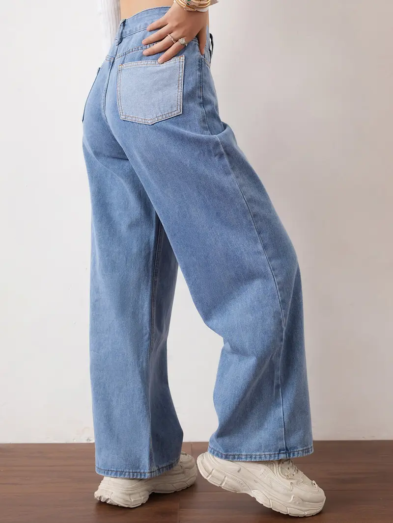 High Waist Wide Leg Jeans for Women, Light Blue Washed Fitted Denim Jeans, All Seasons, Casual Street Style, Comfortable and Stylish