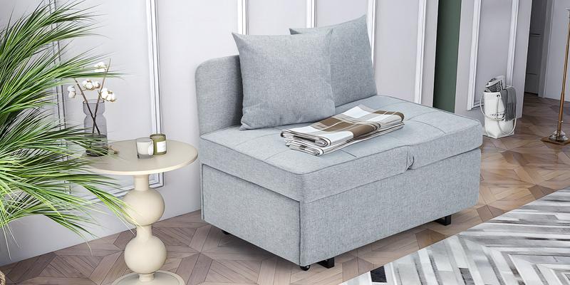 EROMMY Sleeper folding Lounge Chair Bed 3-in-1 Convertible Futon, Modern Design Multi-Functional Adjustable Reading Sofa Couch Bed with Linen Fabric, Interior ,Living Room Ergonomic Storage Furniture Minimal Recliner