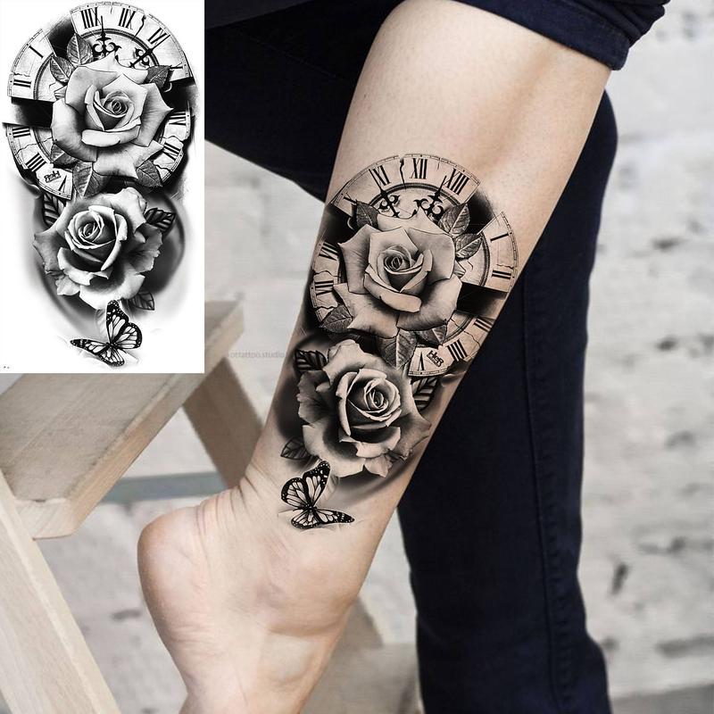 8pcs Half Arm Sleeve Skull & Rose,Animal Pattern Temporary Tattoo Sticker,Body Art Sticker For Women & Men