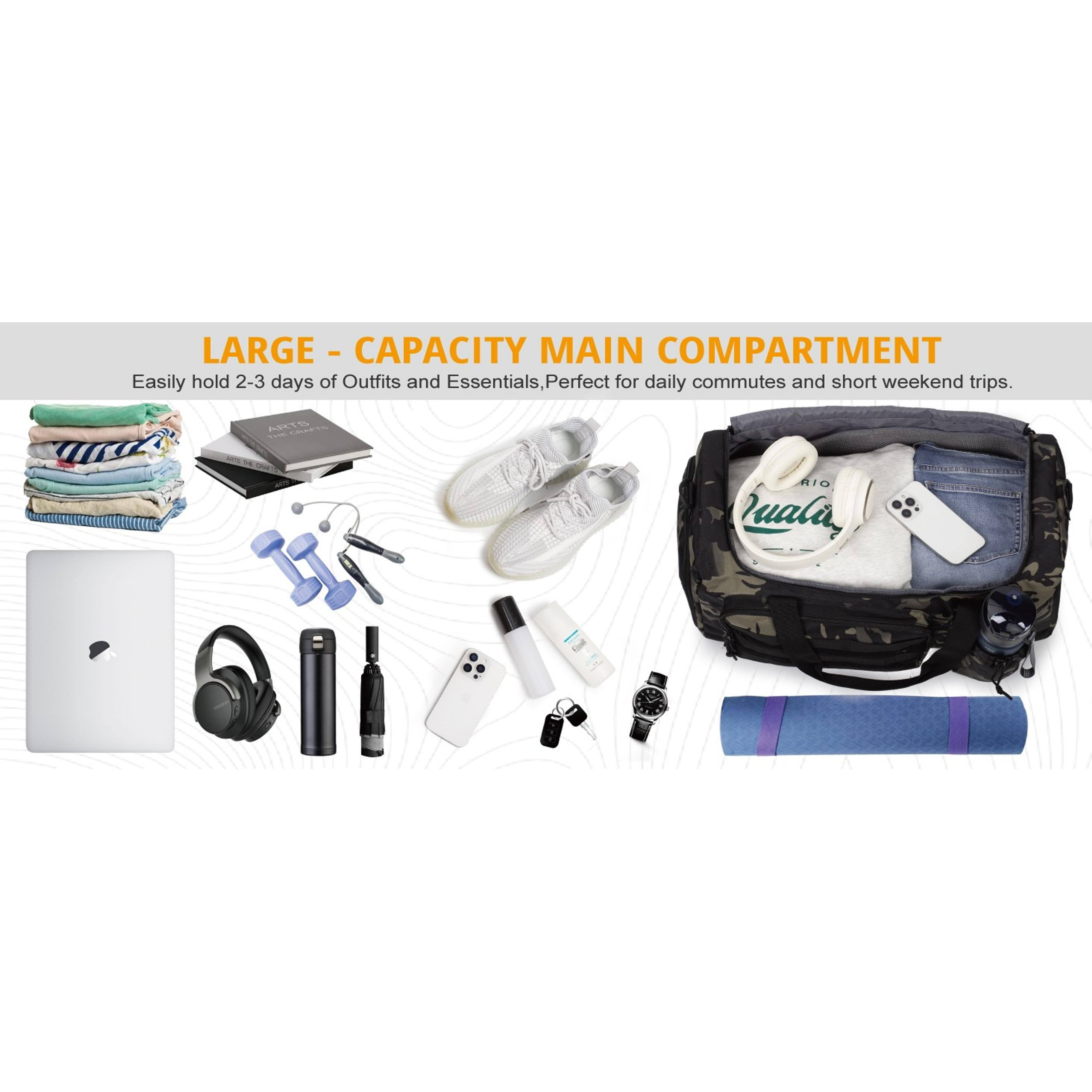 Tactical Gym Bag for Men, 60L Large Capacity Duffle Bags with Shoes Compartment, Sports Bag with wet compartment, Multi-functional Weekend Bags Suitable for Travel, Camping, Hiking