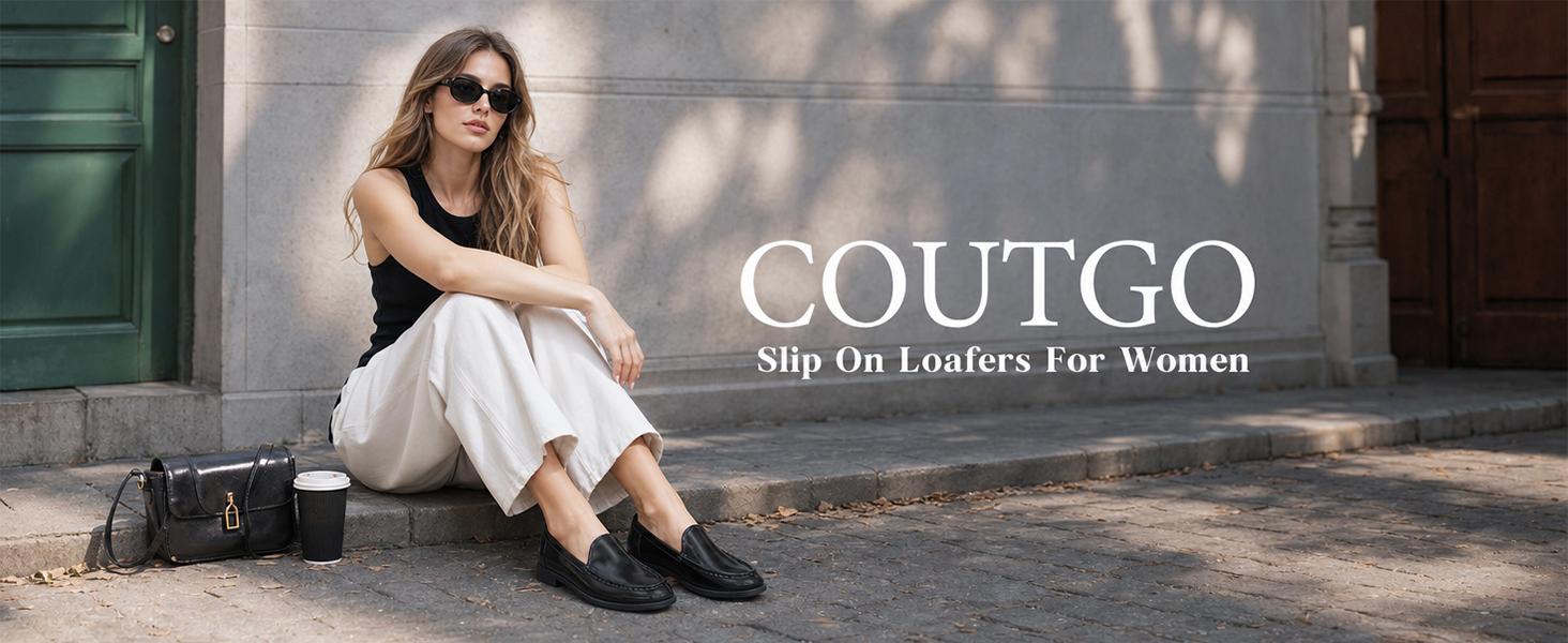 Coutgo Women's Loafers - Slip-On Closed-Toe Flats with Low Block Heel, Comfortable Soft Non-Slip Design for Business Casual Work Office Shopping, Loafers For Women