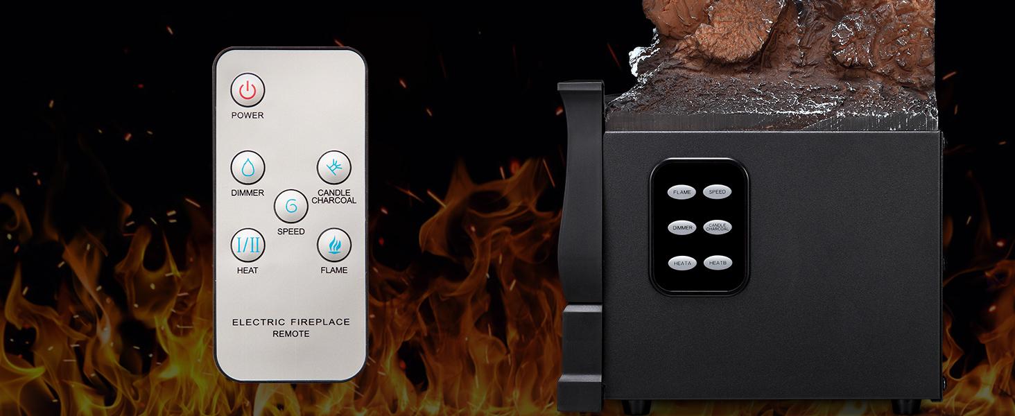R.W.FLAME Electric Fireplace Log Heater,Remote Control, Adjustable Flame Brightness, Realistic Ember Bed, Overheat Protection, For Home and Office, 750W/1500W