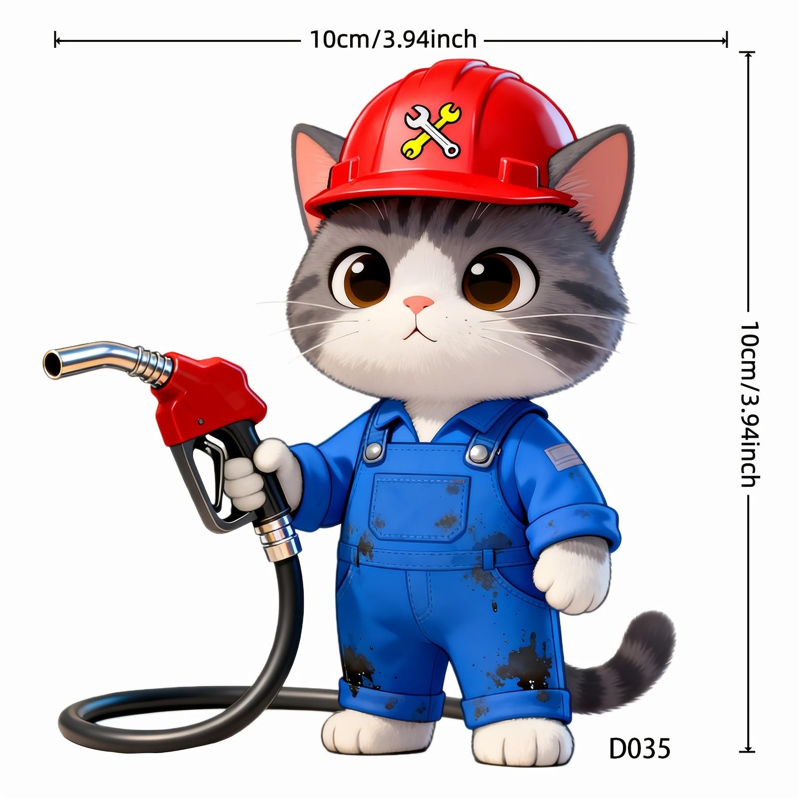 Car Sticker, Cat Design Fuel Tank Decal, PVC Self-Adhesive Removable Waterproof, Car Decoration, Blue Hat Cap Cat, Auto Accessories