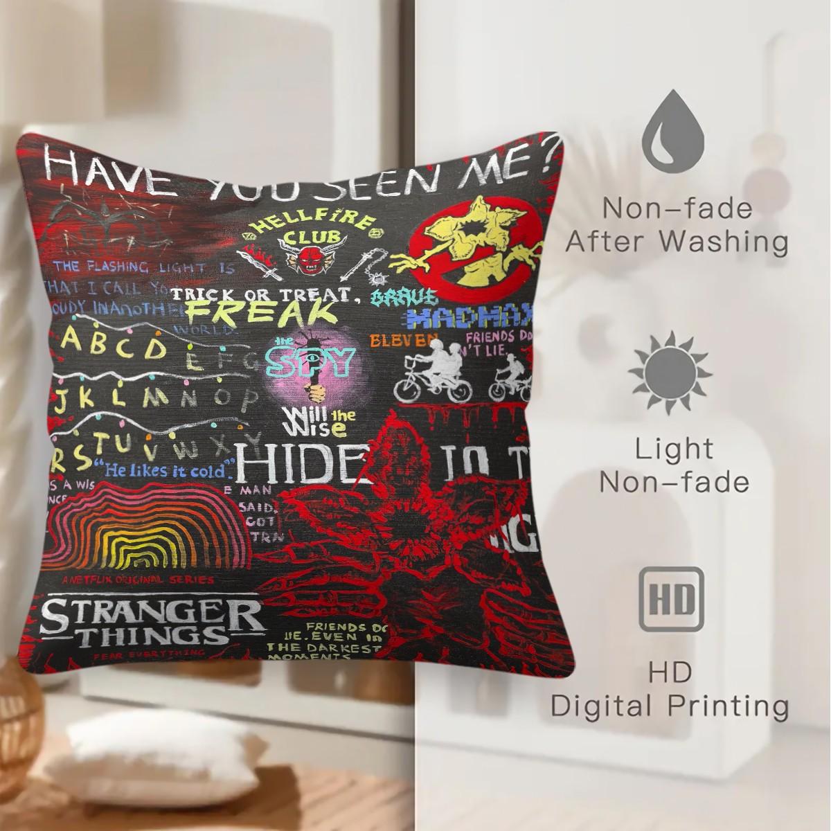 Stranger Things Pattern Throw Pillow, Soft And Comfortable Printed Design, Unique Print, Suitable For Living Room Sofa, Bedroom Headboard Pillow, And Office Nap