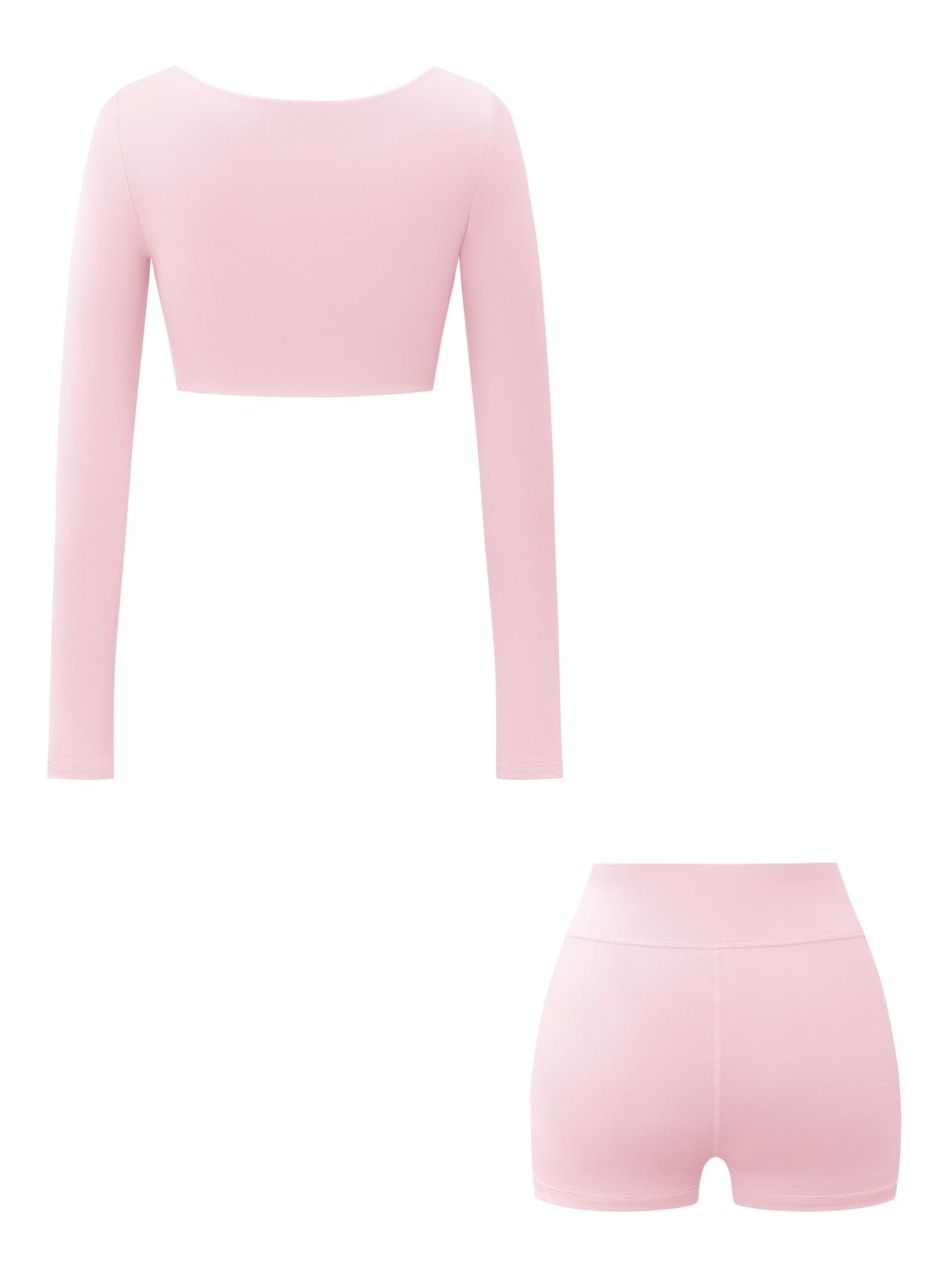 Women's Casual Sporty Long Sleeve Top & Shorts Set, Slim-Fit Thin Fabric for Fall Season, Comfortable Daily Wear Apparel, Sweatsuit Set