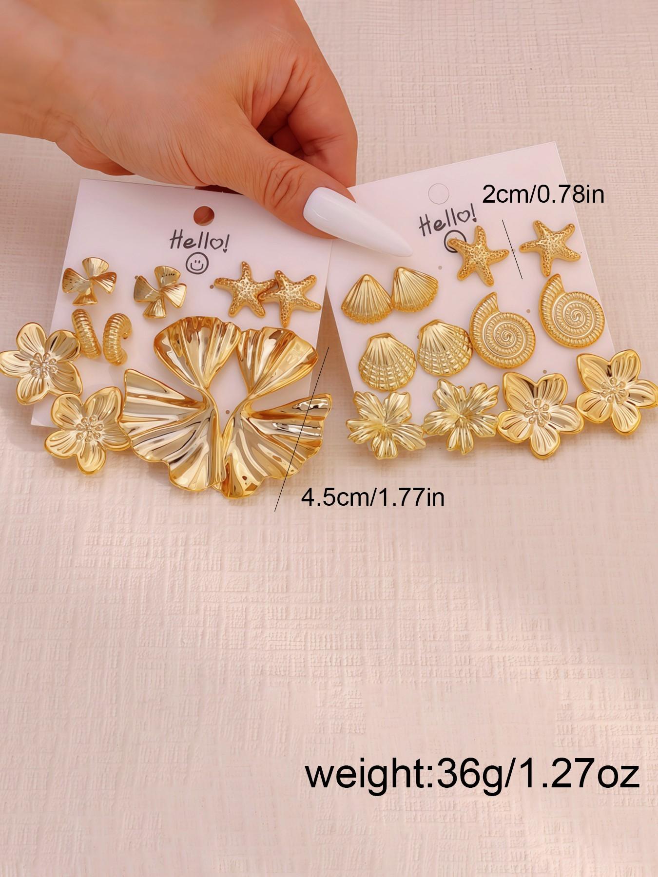 11 Pairs Fashion Women's Earrings Set, C-Type Threaded Flower Design, Bold and Stylish Ear Jewelry Collection