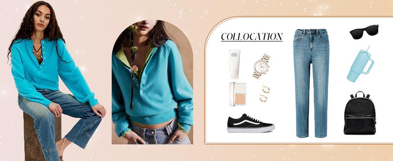 UANEO Womens Long Sleeve Kinitting Sweater Tops Half Button Sweaters Henley Neckline Casual Lightweight Solid Pullover Knitting