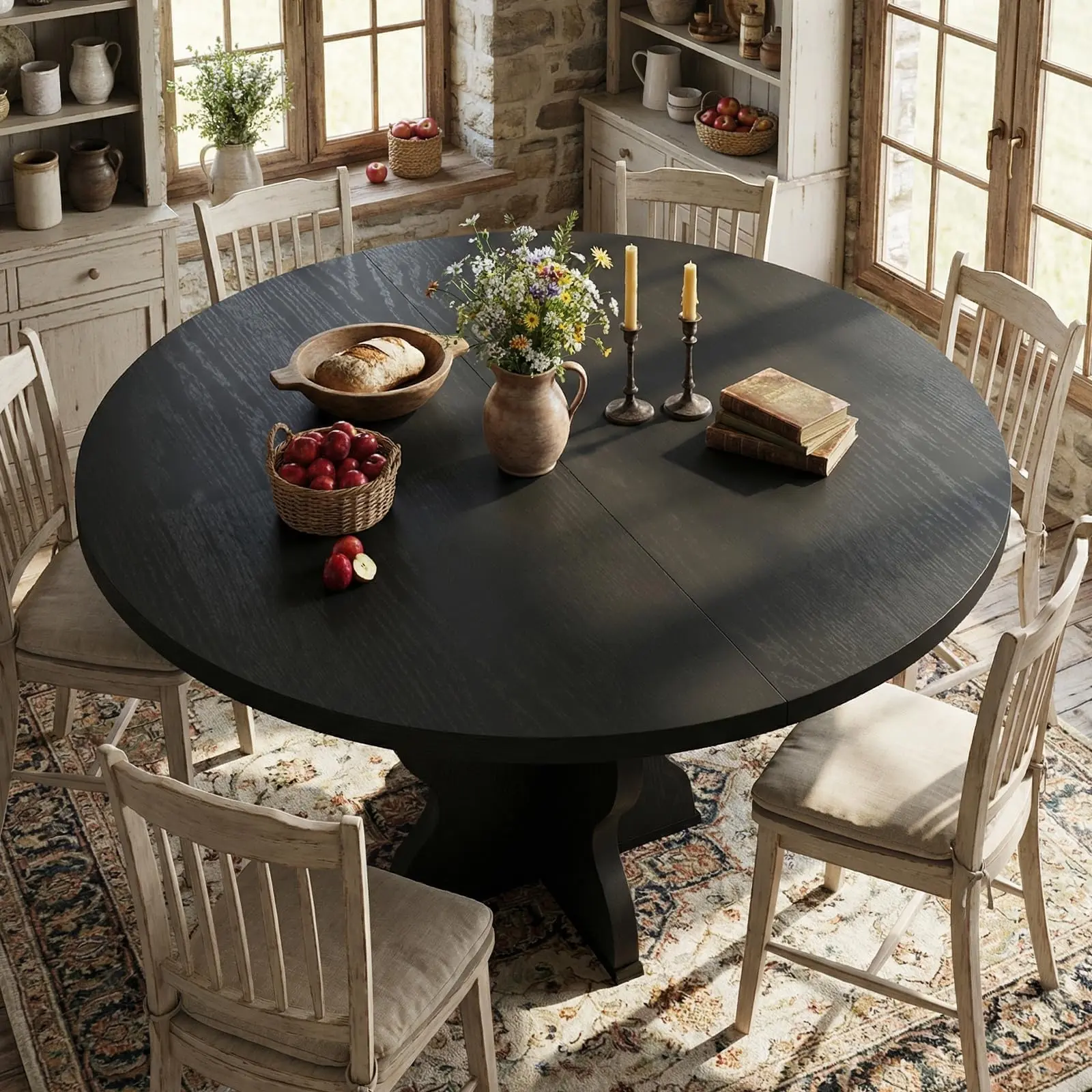 Gaomon Space-Saving Extendable Oval Dining Table, 47-63 in Expandable Wooden Top, Sturdy Metal Frame, Modern Farmhouse Kitchen Table, Seats 4-8, Walnut