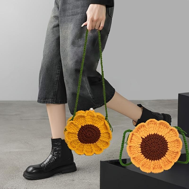 Chic Handmade Sunflower Crochet Crossbody Bag – Knit Floral Mini Purse for Women, Versatile for Daily/Party Occasions Valentine's Day