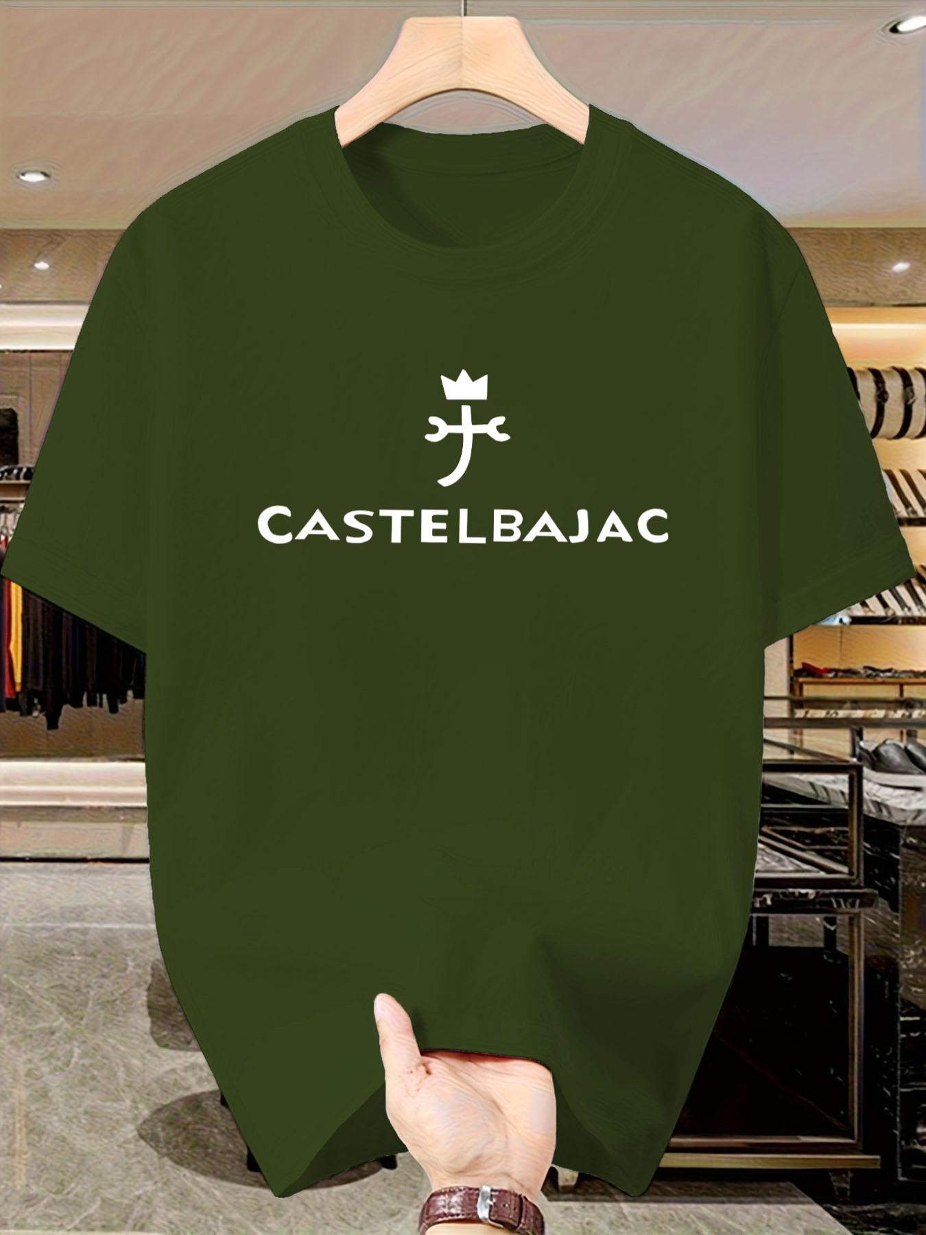 Castelbajac Men's Print T-Shirt, Casual Short Sleeve Slim-Fit Top, Crown Pattern, No Button or Zipper, Ideal for Daily Wear