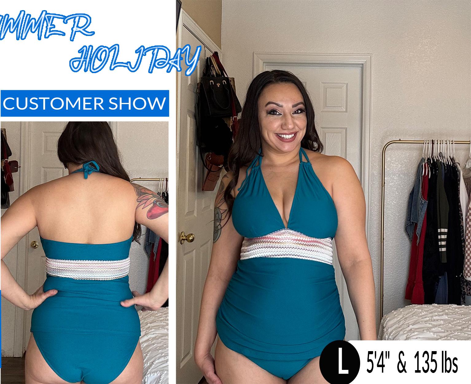 Aqua Eve Women's Tummy Control Halter 2-Piece Color Block Tankini Swimsuit - Sports & Outdoor Swimwear, Surfwear Option, Fathers Day Gift