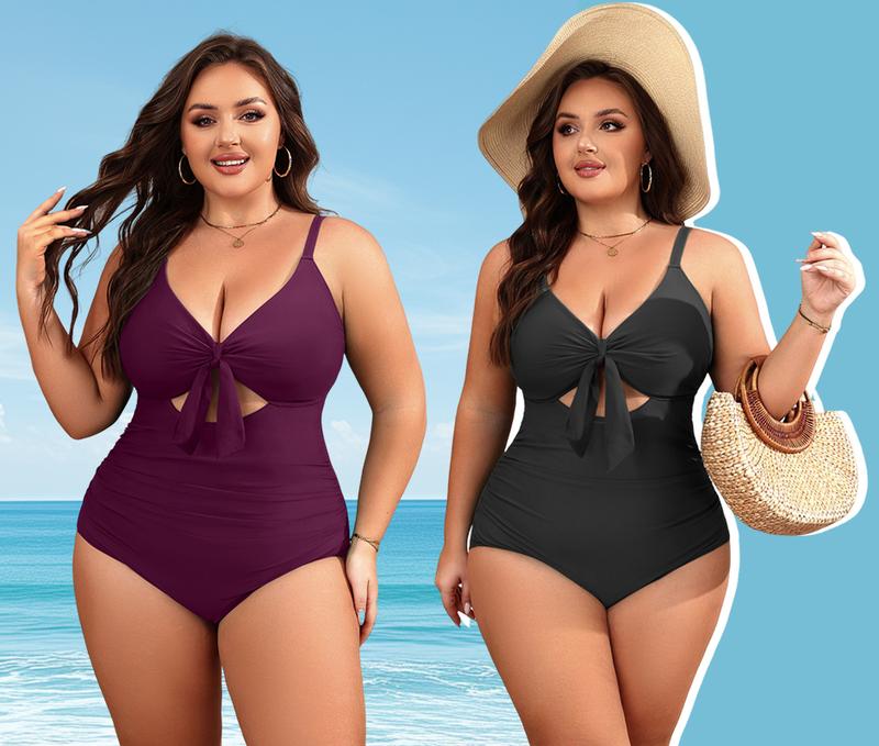 Aqua Eve Plus Size One Piece Swimsuit for Women Tummy Control Bathing Suit Cutout Swimwear