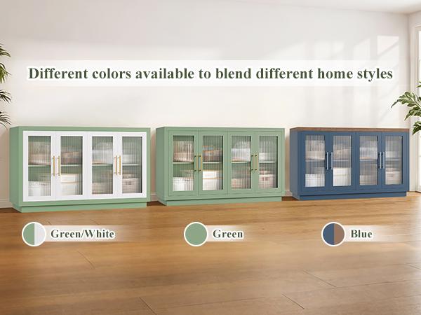 FOTOSOK Buffet Cabinet with Storage, 55.1" Large Sideboard with 4 Glass Doors, Kitchen Cabinet Buffet Table, Wood Coffee Bar Display Cabinet