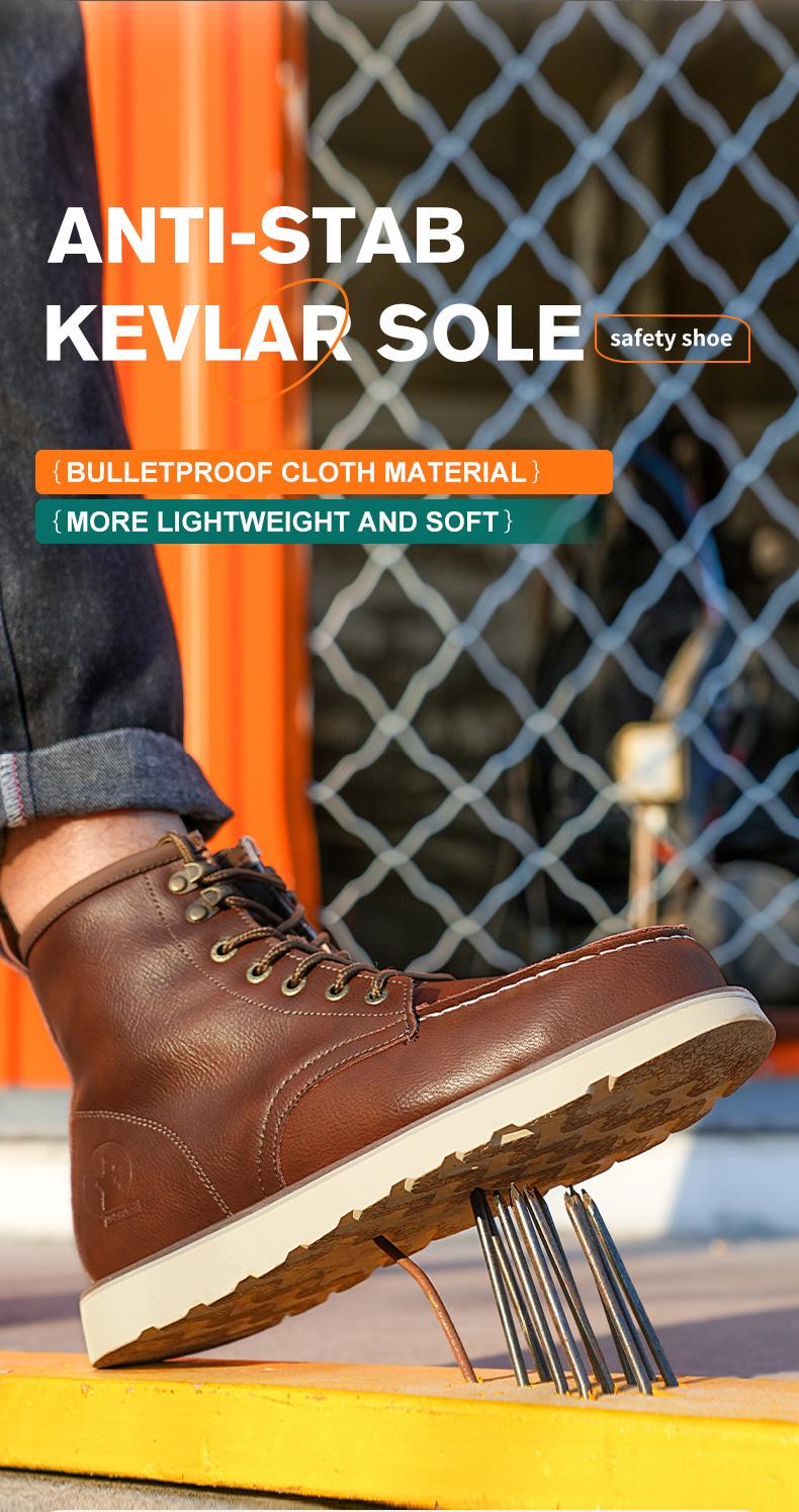 Men's Workwear - style Steel - toe Sports Non - slip Work Shoes, High - top Leather Safety Boots, with Anti - smashing, Anti - piercing, Shock - absorbing and Wear - resistant Properties. Footwear, Fathersday Gift. Classic Boy Closed
