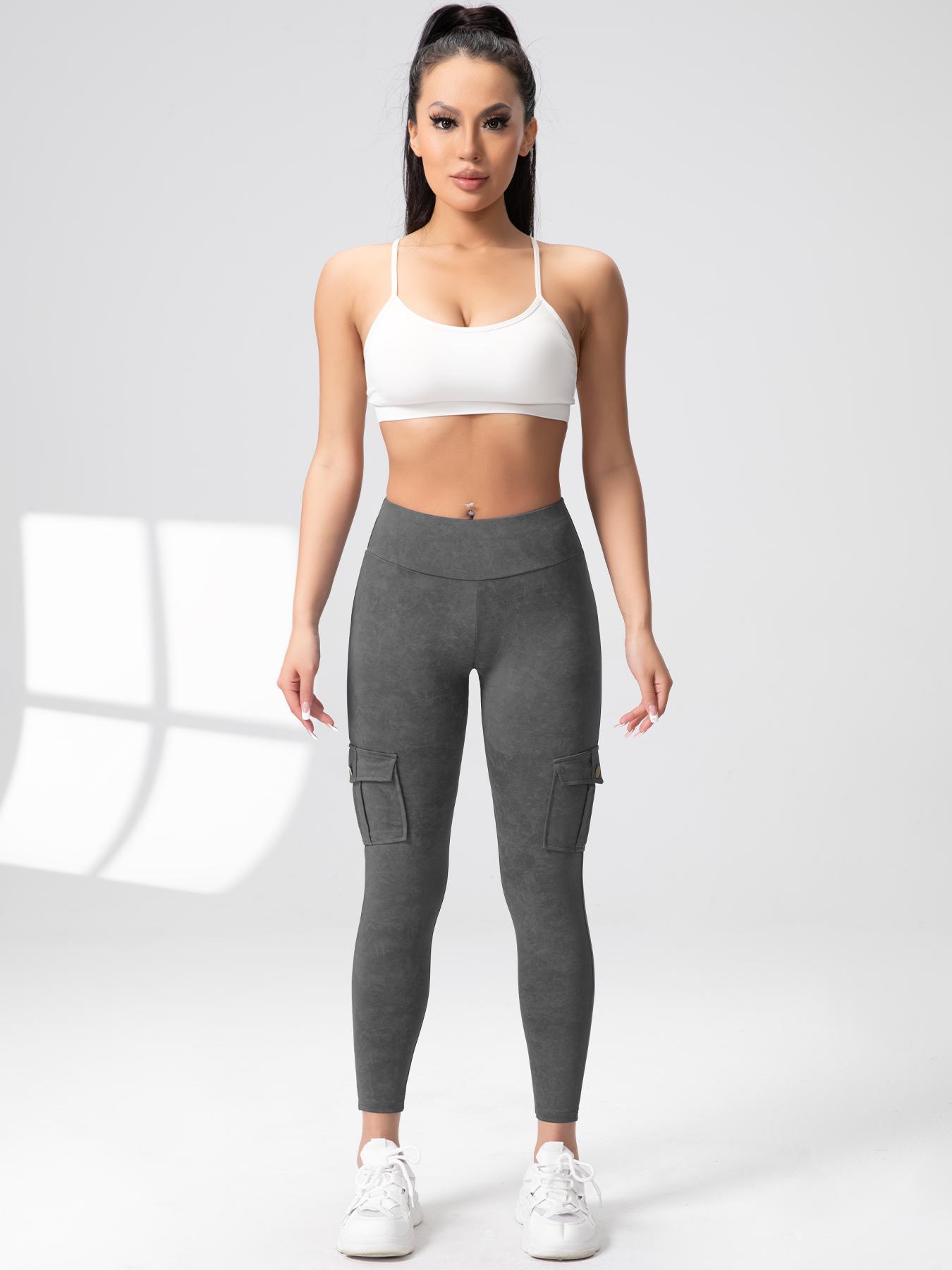 CHRLEISURE 2PCS Cargo Pants Workout Cargo Leggings with Four Pockets For Women Gym Yoga High Waist Leggings