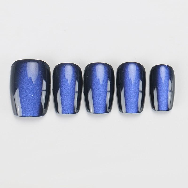 10 Pcs Short Ballet Press-On Nails, Solid Navy Cat Eye Glossy Nail Tips, Reusable with Jelly Glue and File, Perfect for Daily Use, Fake Nails, False Nail