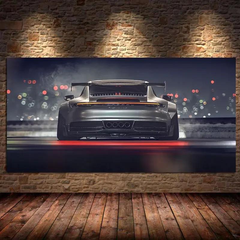 1pc Modern Wall Art Black Supercar 911 GT Back View, HD Canvas Print Poster, Home, Living Room, Corridor, Decoration Painting