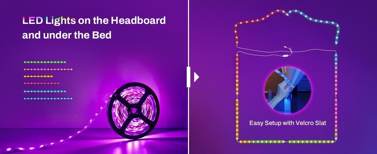 Sikaic Princess Velvet Upholstered Platform Bed Frame with Adjustable Crystal Button Headboard and RGB LED Lights Creamy White Furniture Design Home Pink