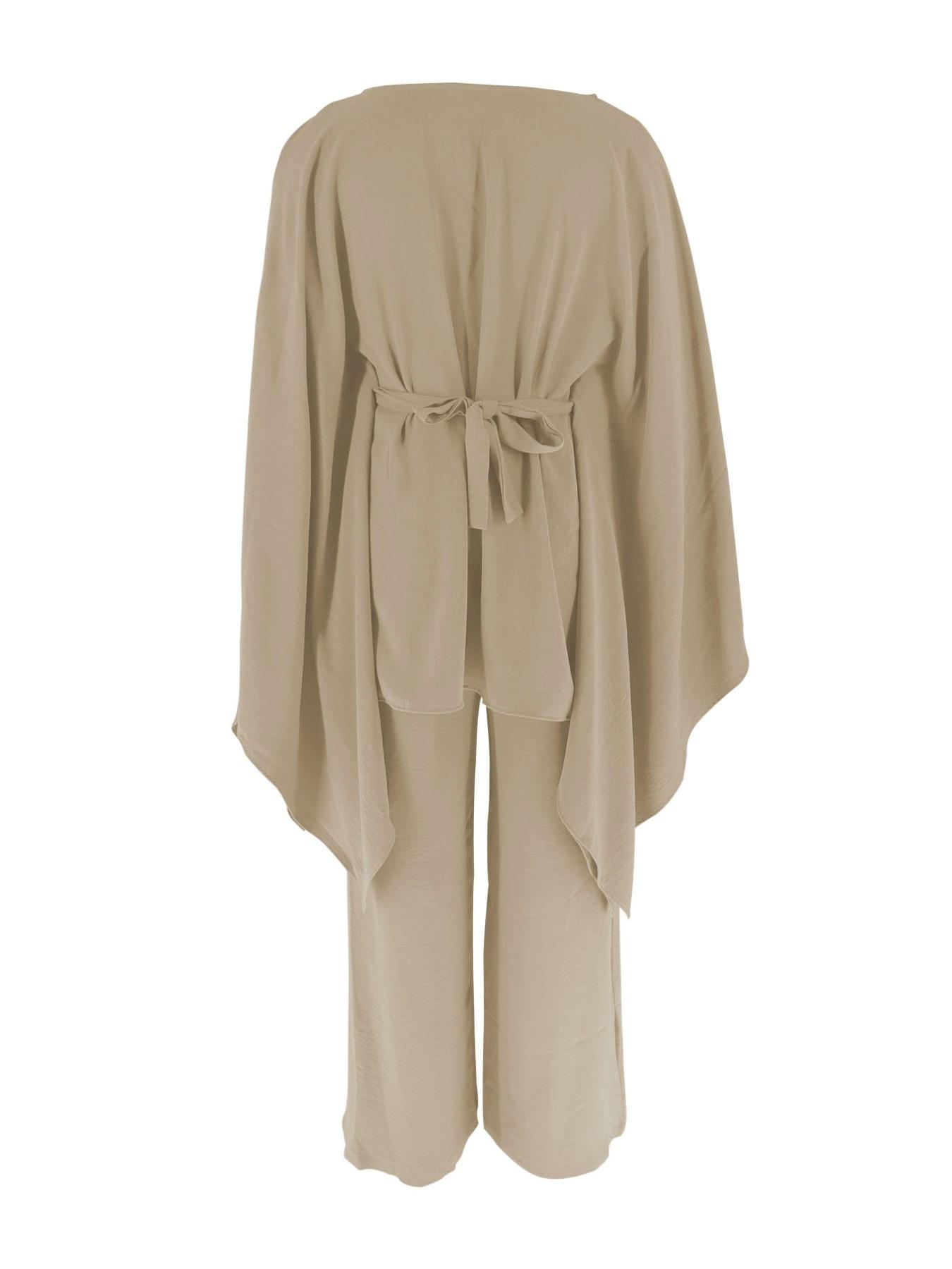 Women's 2-Piece Wide Leg Pants Set, Lightweight Soft Fabric, Casual Cape-Style Loose Top + High-Waisted Pants, Summer Fashion