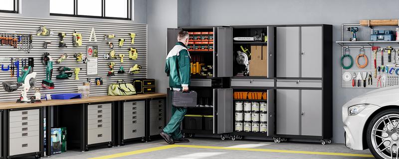 Letaya Metal Garage Storage Cabinet with Wheels, 72” Rolling Tool Cabinet, 4 Door Locks, Adjustable Shelves & Drawer for Home Office Utility Room Furniture Lockable