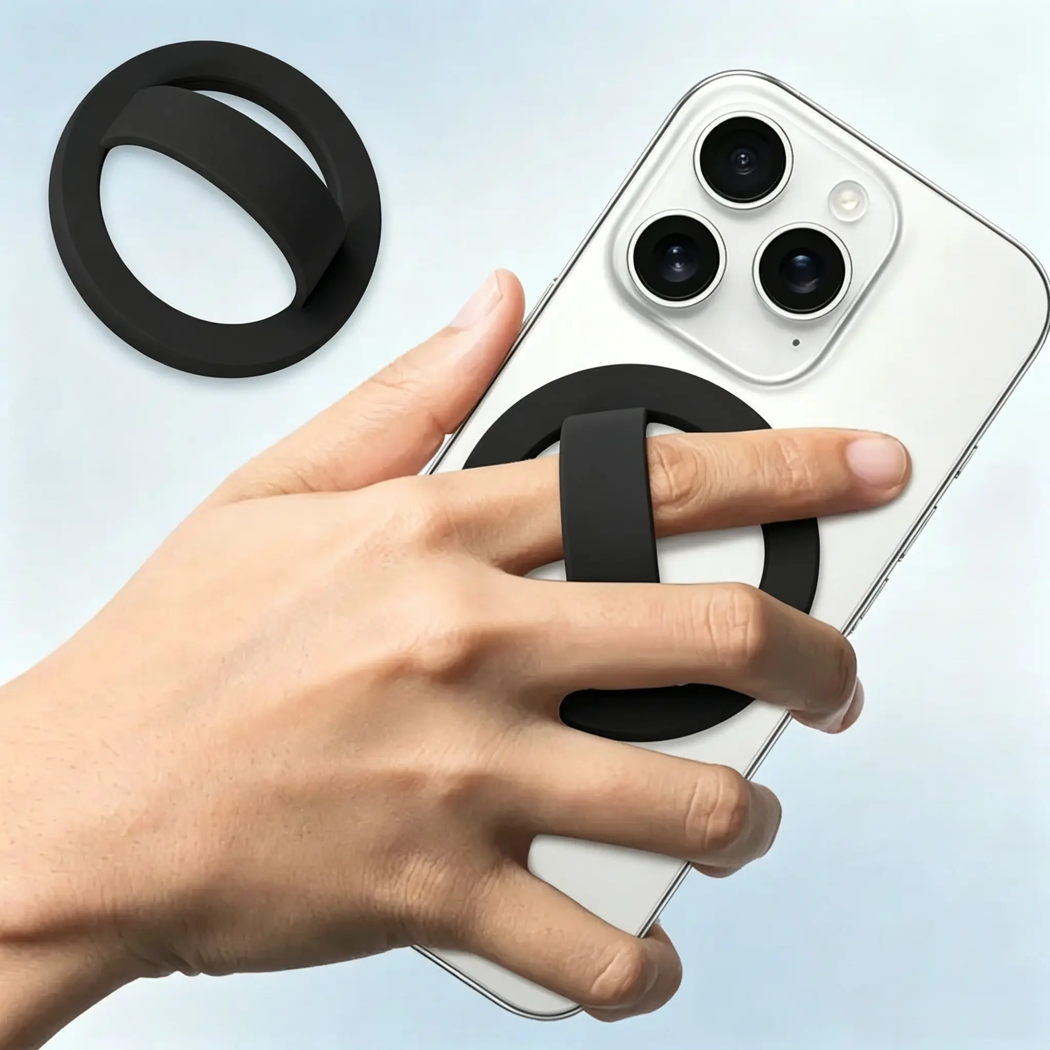 Silicone Magnetic Phone Ring Grip Holder, Rotatable Finger Loop Stand, Soft Portable Grip with Strong Adhesion, MagSafe‑Compatible Hands‑Free Mount for iPhone Series, Practical Vlogging Gear Mobile Phone Accessories`
