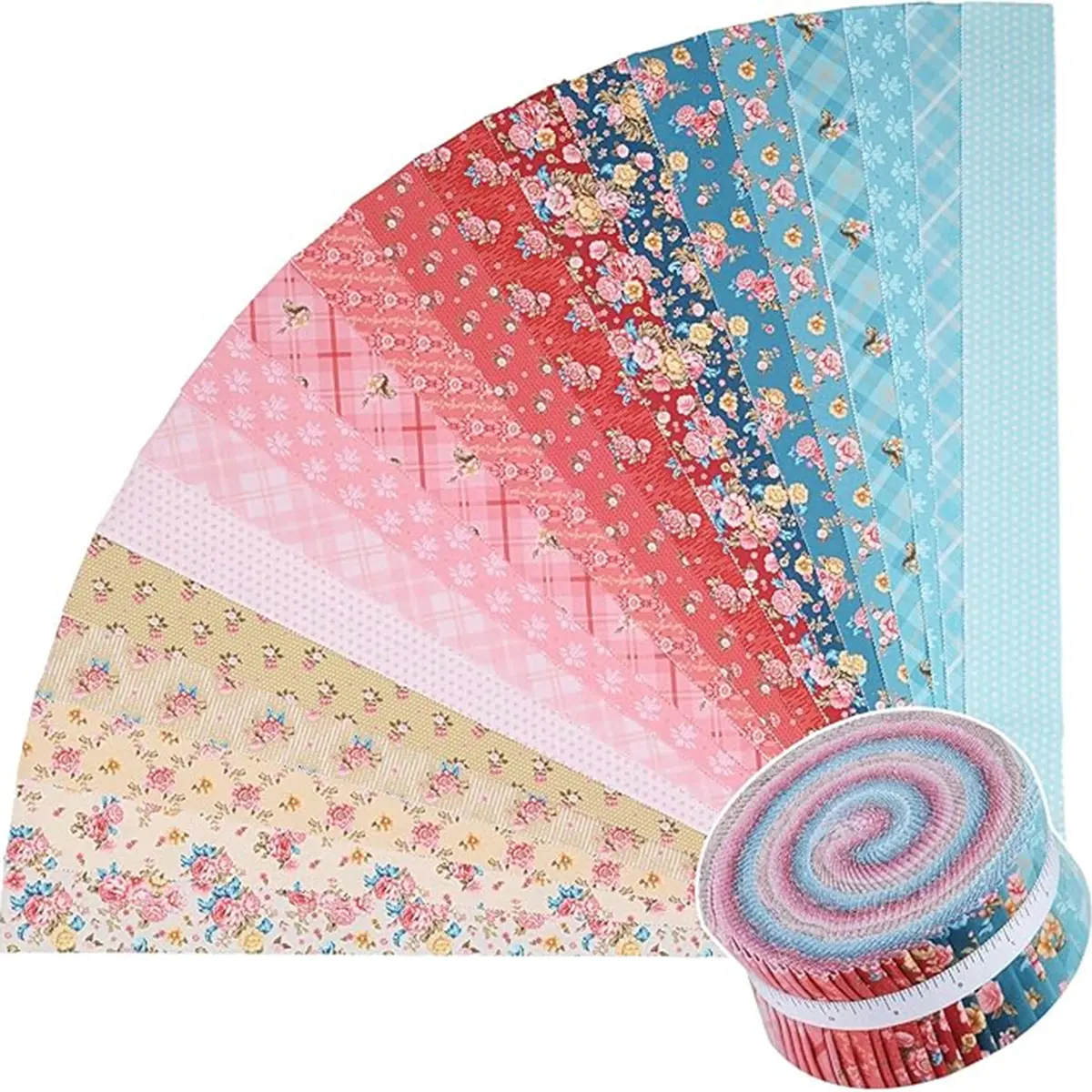 ShinyStitch Precut Fabric Strips Roll - 7 Options,100% US COTTON, 40 Strips (2.5"x44") Breathable Reliable Soft Pure Cotton Needlework Kit for Quilting, DIY Craft Projects, Cotton Breathable, Reliable Cotton Fabric