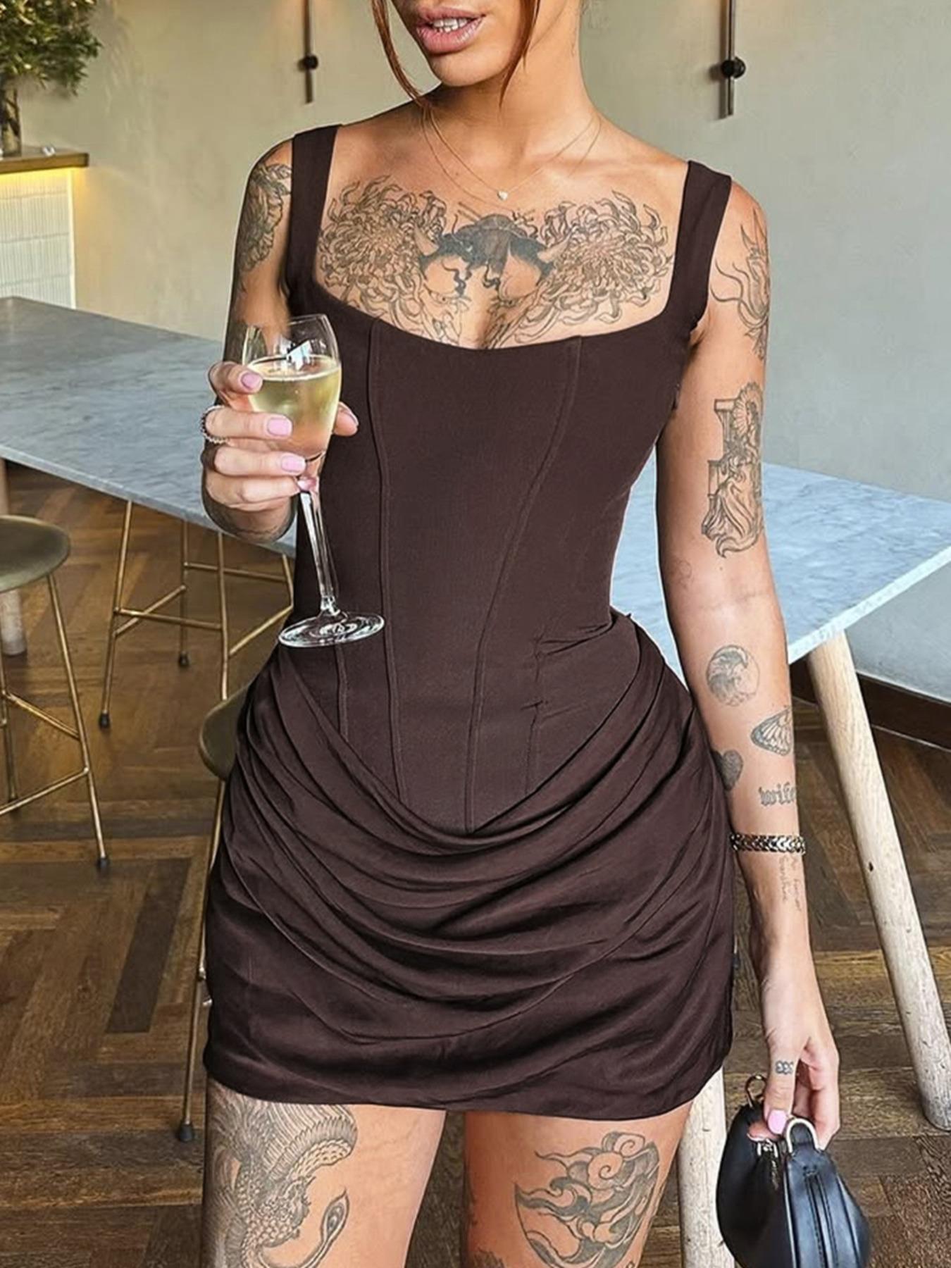 Sexy Bodycon Ruched Drawstring Mini Corset Dress for Women, Night Out Club Wear Formal Party Dress