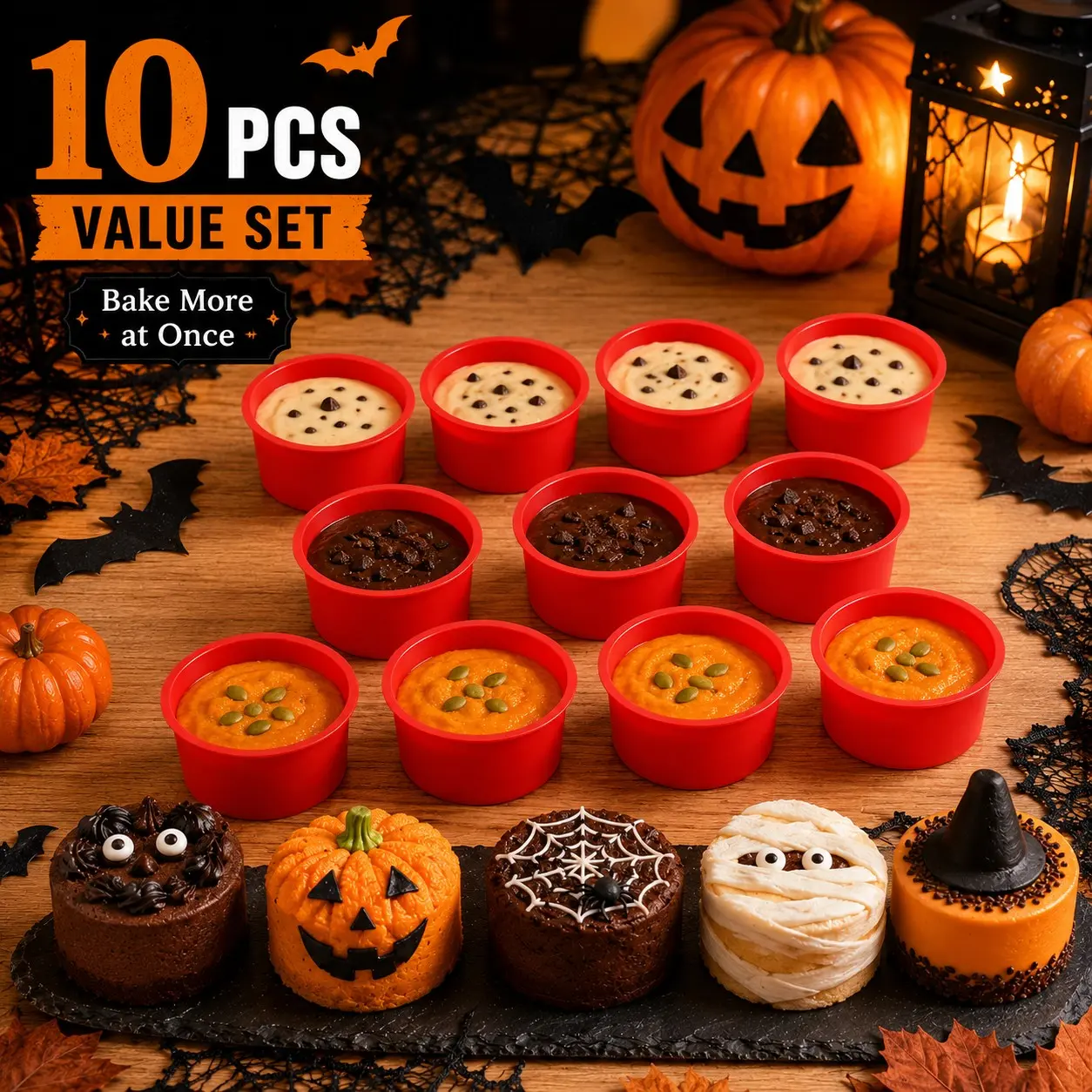 10-Piece 4-Inch Silicone Mini Cake Pans, Cupcake Molds, Reusable Baking Tools for Muffins, Rainbow Cakes, Cheesecake and Dessert Mousse, Baking Supplies