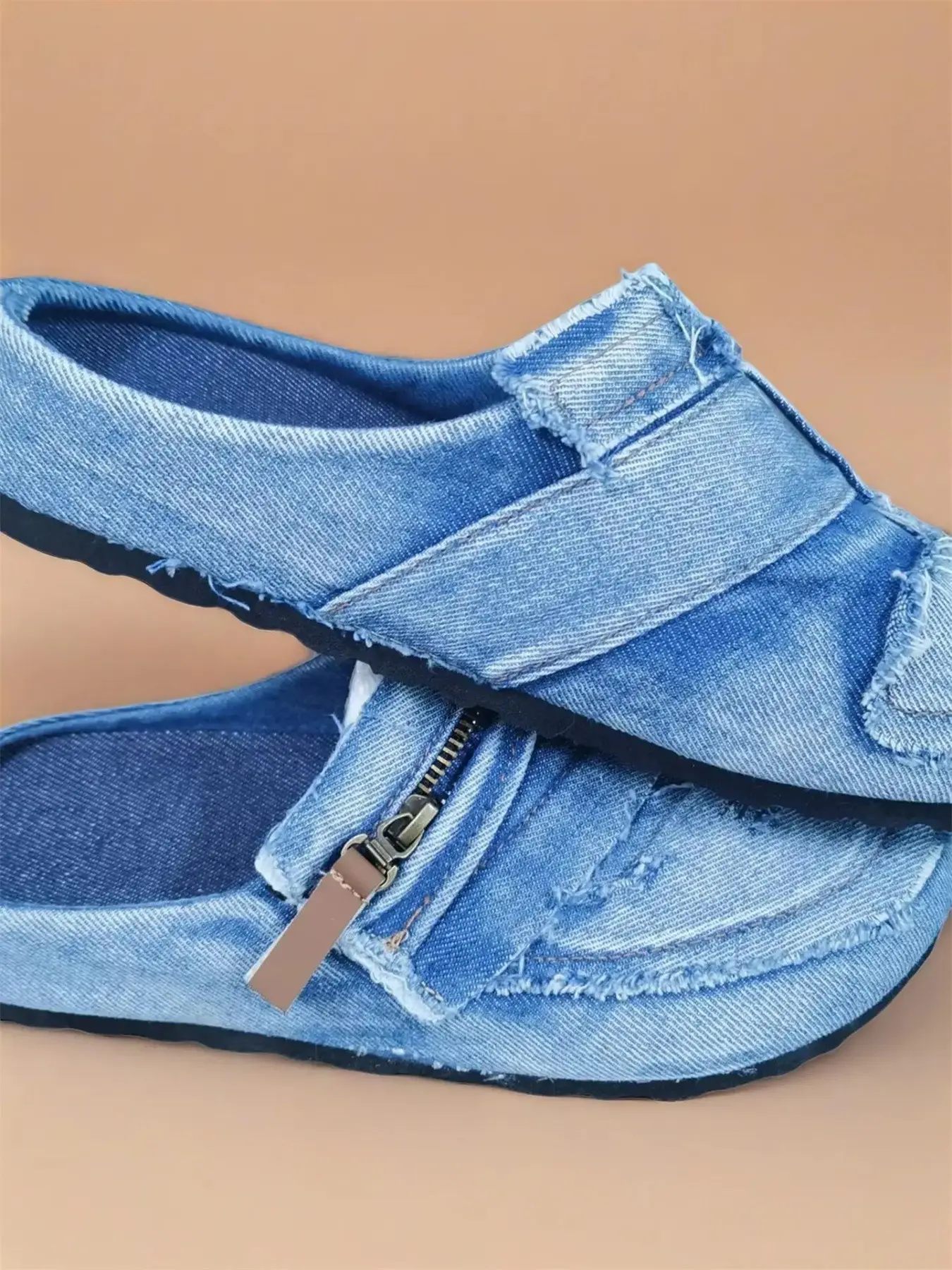 Men 's leisure walking shoes, denim style woven semi-slippers, Slip On Clogs Mules