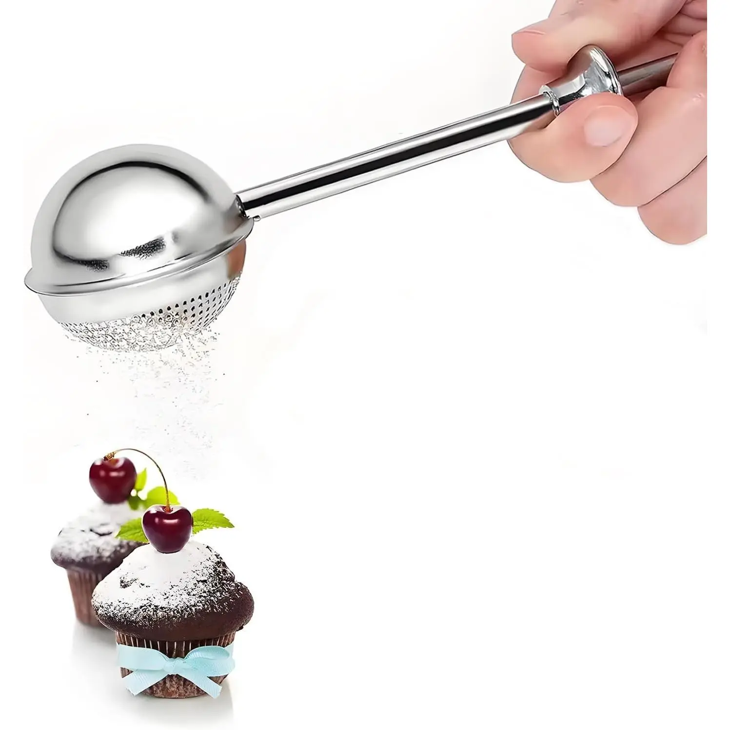 Powdered Sugar Shaker Duster Flour Sifter, Stainless Steel Fine Mesh Sifter with Operated Handle for Baking, Sugar, Tea, Spices, and Straining