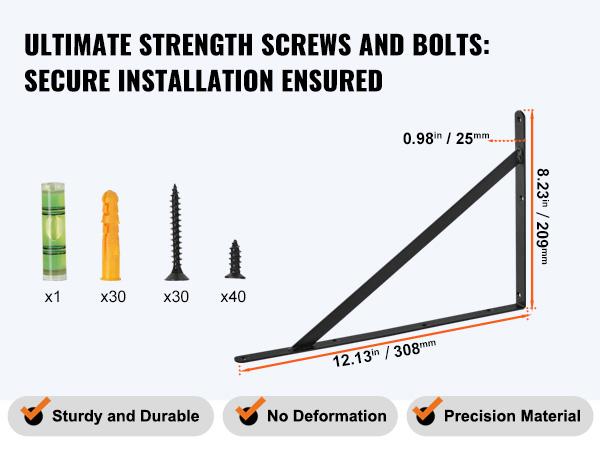 VEVOR Shelf Bracket, 12x 8 in 10 Pcs, Heavy Duty Floating Shelf Brackets, Brackets for Shelves, 3mm Thick Matte Black Triangle Shelf Bracket, Steel Shelving Brackets with 160 lbs Load Capacity VEVOR Shelf Bracket, 12x 8 in 10 Pcs, Heavy Duty Floating Shelf Brackets, Brackets for Shelves, 3mm Thick Matte Black Triangle Shelf Bracket, Steel Shelving Brackets with 160 lbs Load Capacity