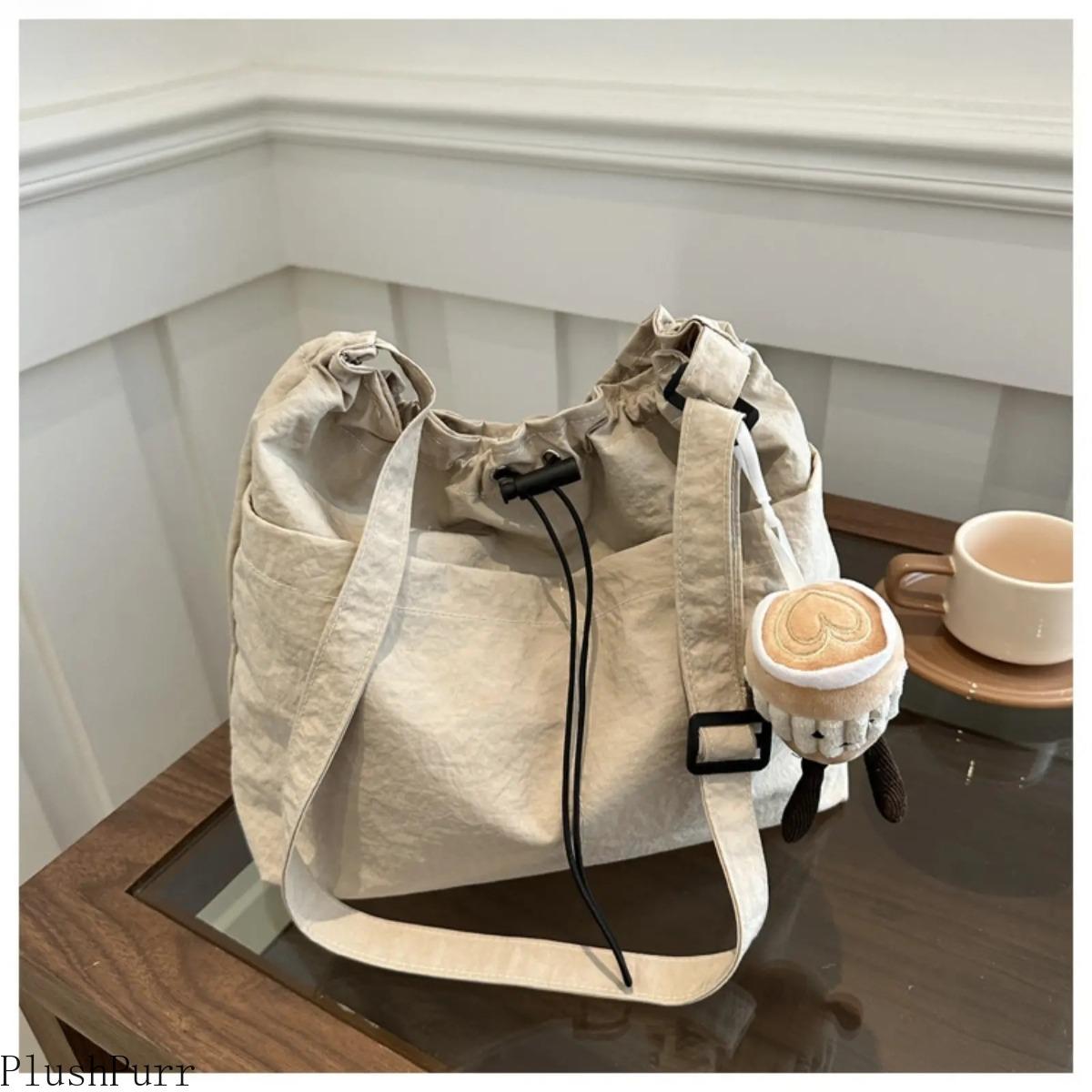 2026 New Large-Capacity Waterproof Nylon Drawstring Bucket Bag - Ruched Shoulder Crossbody Gym Sports Duffle, Lightweight Durable Versatile for Travel, Daily Commute outdoorfun