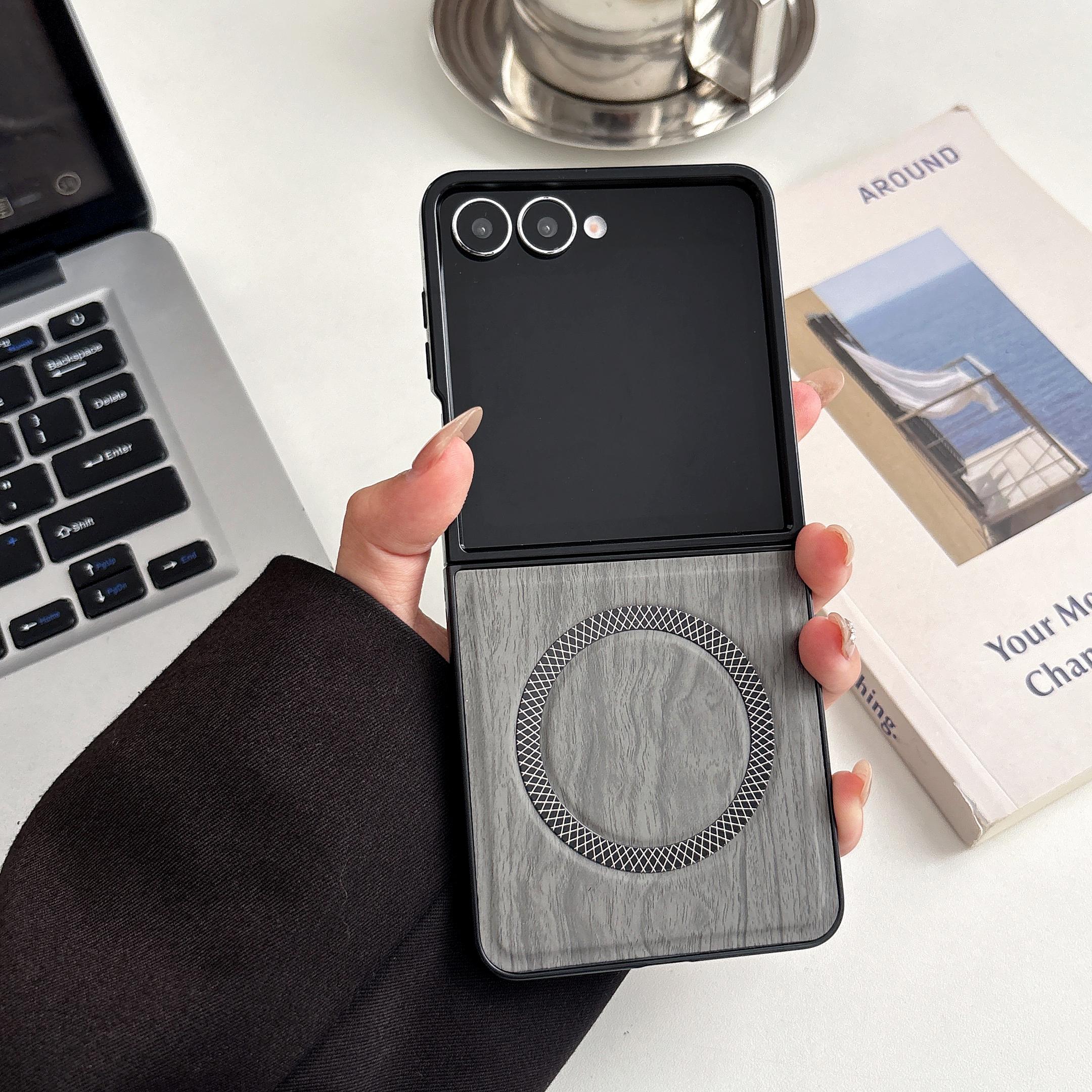 Samsung Galaxy Z Flip7/flip6/flip5 Case, Wood Grain Magnetic Wireless Charging, Unique Design Phone Cover for Men and Women