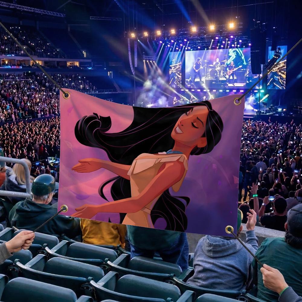 P-Pocahontas CARTOON Flags Multi Size Atmosphere Flag, Cheerleading Hand Pulled Banner, Portable Outdoor Event Flag & Wall Decor for Sports, Parties, Home and Room Decoration