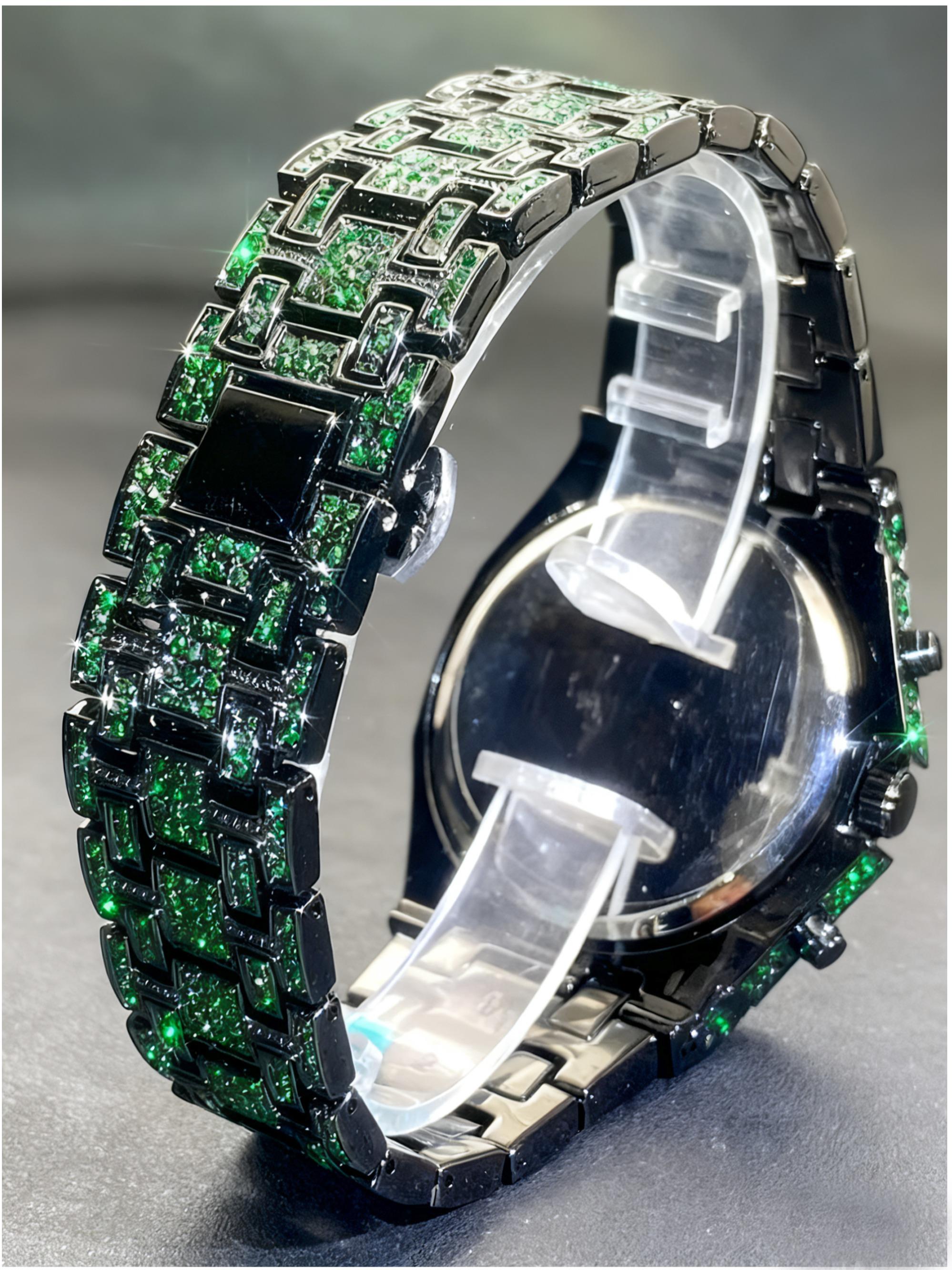 Men's Quartz Watch with Rhinestones, Luxury Ice-Dial Hip-Hop Watch with Full Artificial Water Diamonds, Rhinestone Decorated Watch, Fashionable Stylish Watch