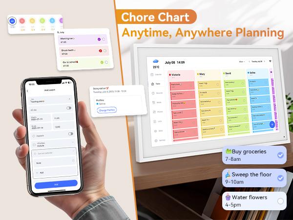 TABWEE 15.6 Inch WiFi Digital Calendar, Smart Touchscreen Interactive Display for Family Schedules Chore Chart, Meal Planner, To Do List, Smart Sync Switchable Digital Photo Frame Desk-Standing