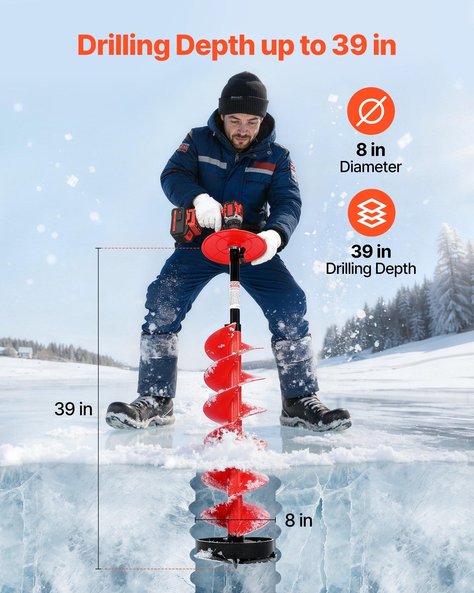 fathersdaygift  VEVOR Ice Auger Drill Bit, 8in Diameter 39in Length, Cordless Nylon Ice Fishing Augers With Extra 13.4in Extension Rod, Drill Adapter, Top Plate and Blade Guard