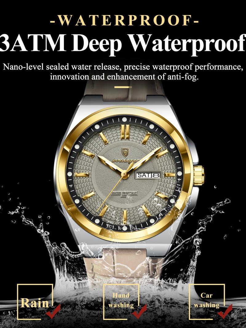 POEDAGAR Luxury Original Man Wristwatch Luminous Date Week Quartz Men's Watches High Quality Casual Leather Men Watch High End Watch