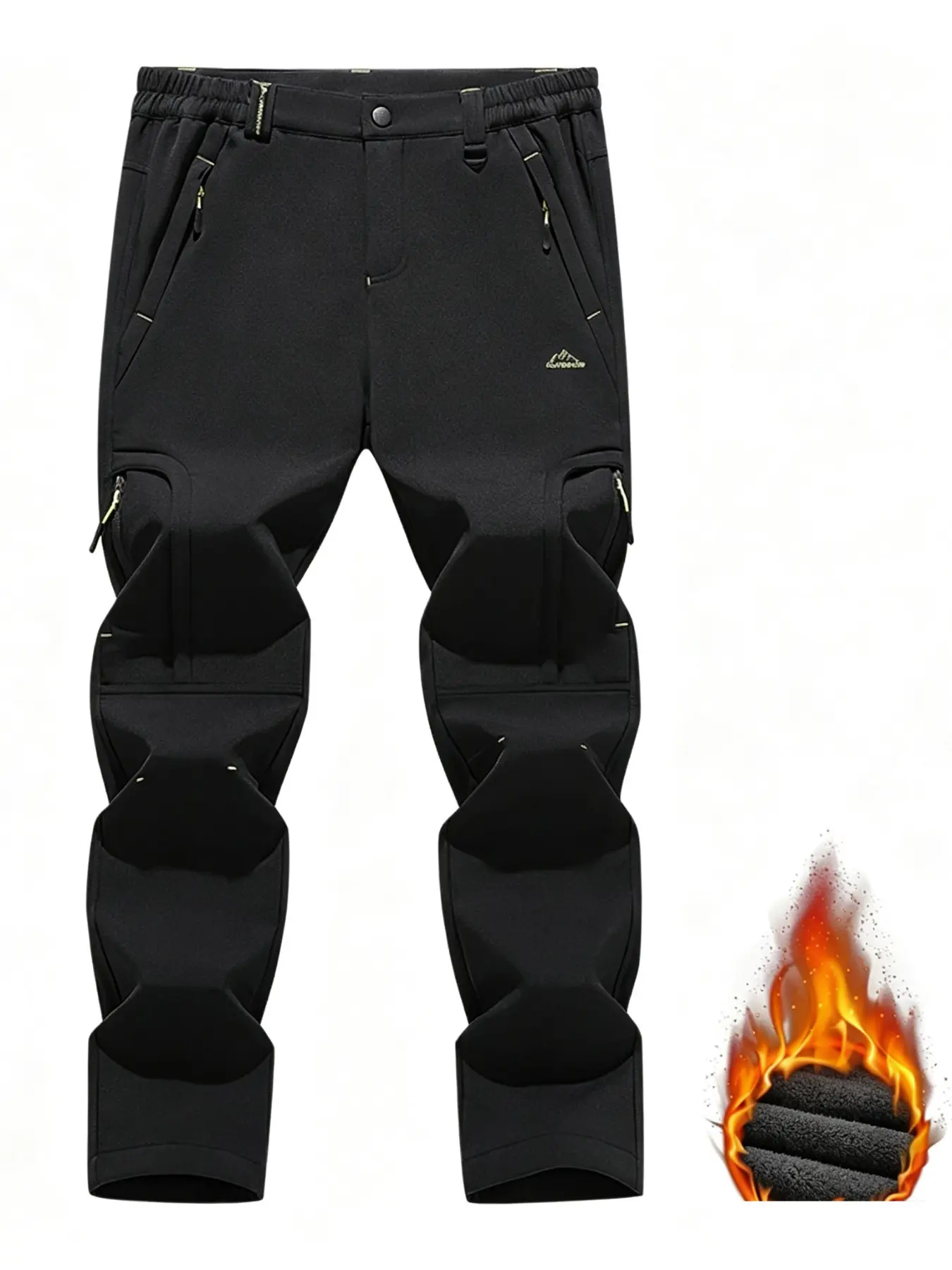 Men's Windproof Fleece Pants, Loose-Fit Ankle-Length Casual Comfy Pocket Pants, Waterproof Warm Outdoor Long Pants, Hiking Camping Skiing Soft Shell Pants