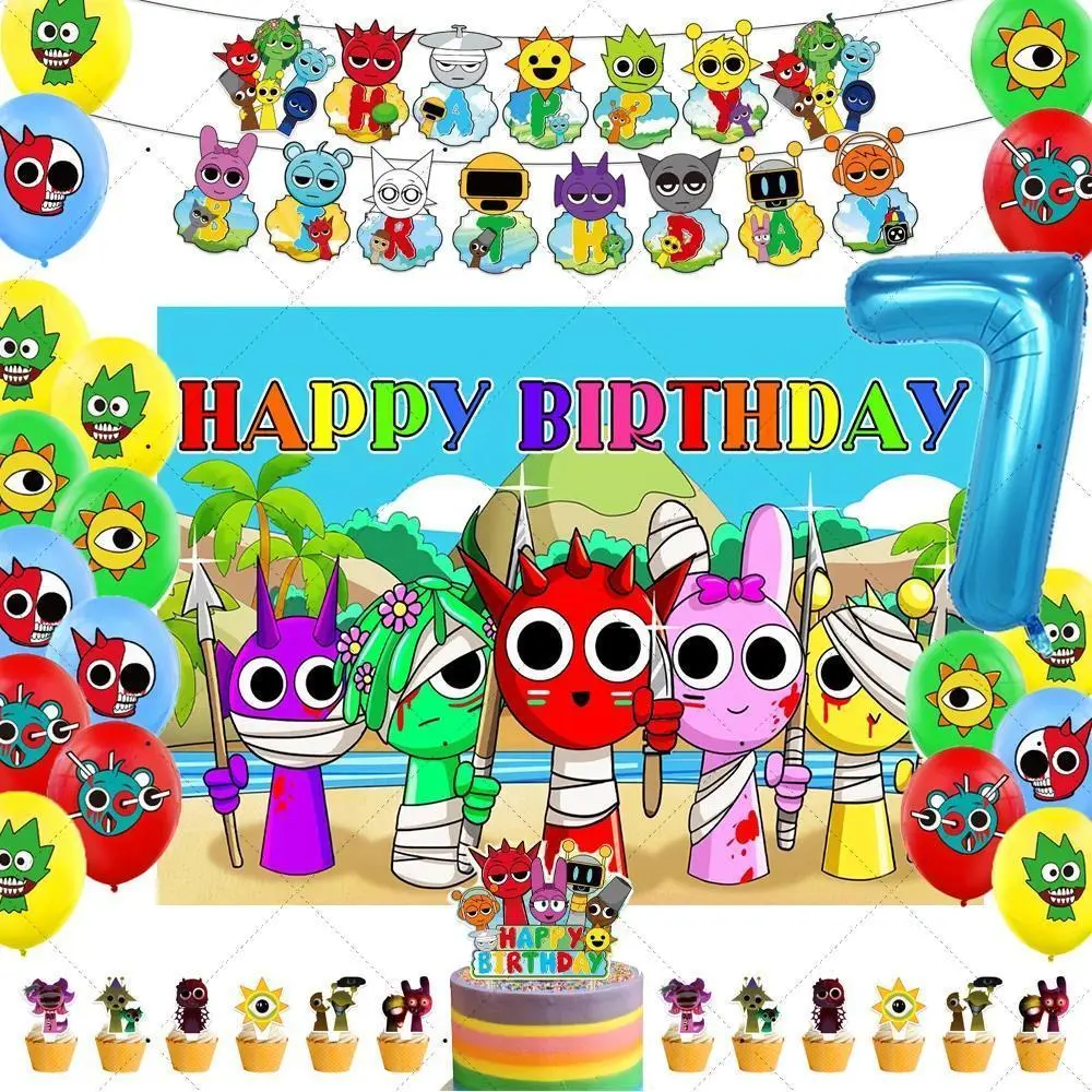 Incredibox-Sprunki Theme Kids Birthday Party Decoration Supplies Latex Balloon Cake Topper Background Banner Baby Shower Gifts