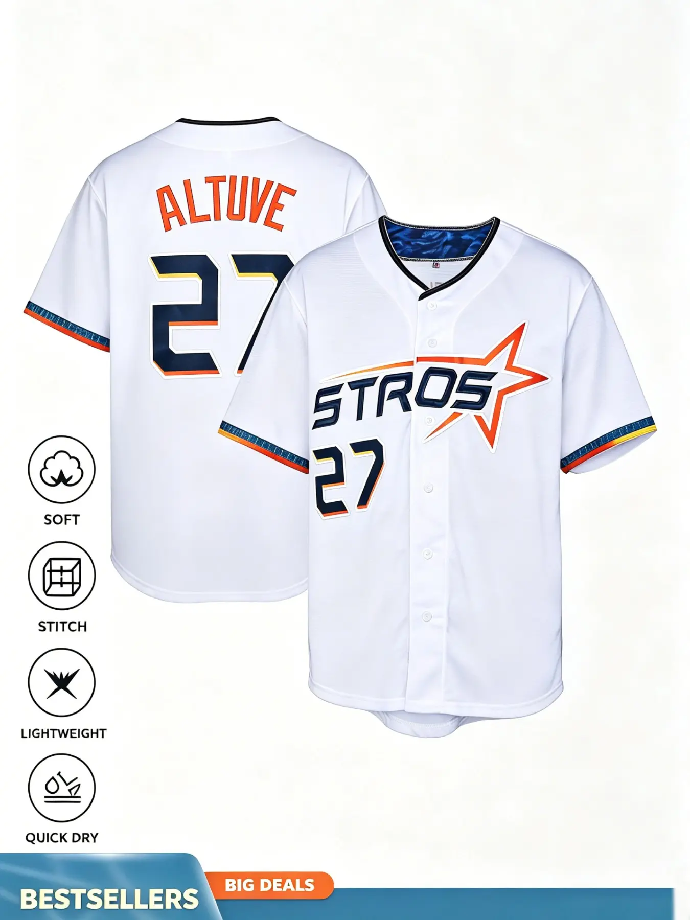 Baseball Jersey No. 27 Sports Shirt, Quick-Dry Short Sleeve Quick Drying Tops, High-Quality Experience, Casual Loose Fit, Spring & Fall, Sportswear Clothing