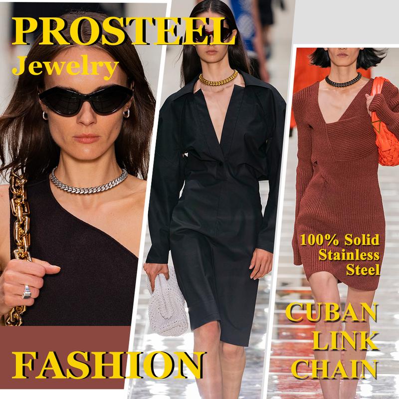 PROSTEEL Dense Cuban Links Necklace Stainless Steel Chain Length 14-30 Inches Width 6mm/10mm/14mm Jewelry Unisex For Women Lovers Men Gift Box