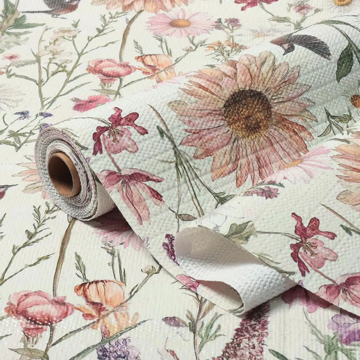 Floral Shelf Liner for Kitchen Cabinet,Non Adhesive 12IN×16.4FT | Drawer Liner Non-Slip Daisy Shelf Liners  Grip  Easy to Clean Cabinet Liners for Dresser Cupboard 12IN × 10FT