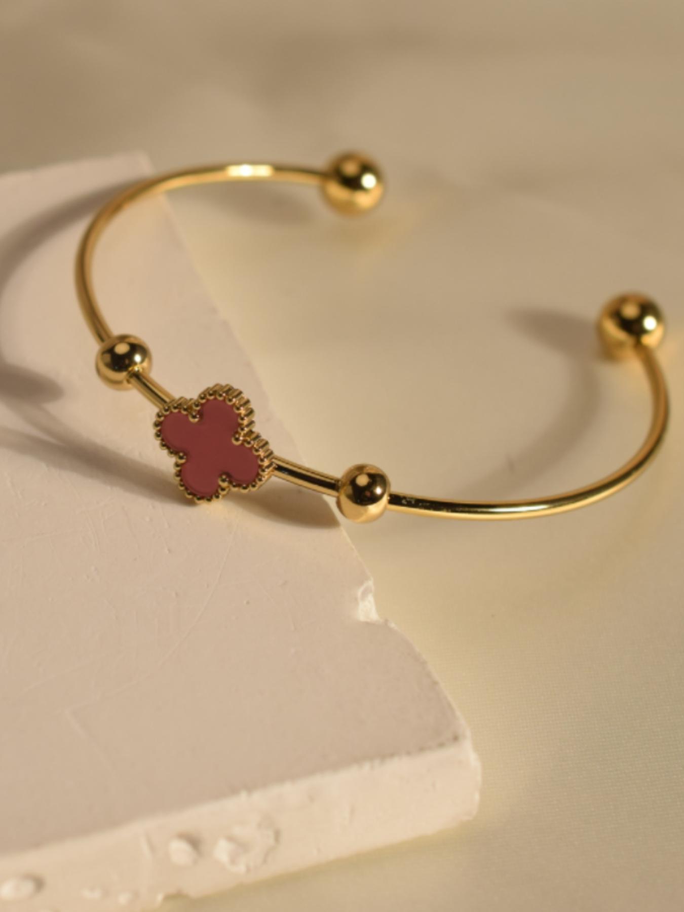 Luxury Clover Bracelet, Unique Court Style Korean Four-Leaf Clover Stainless Steel Open Bracelet, Perfect for Daily Wear, Women's Fashion Accessory