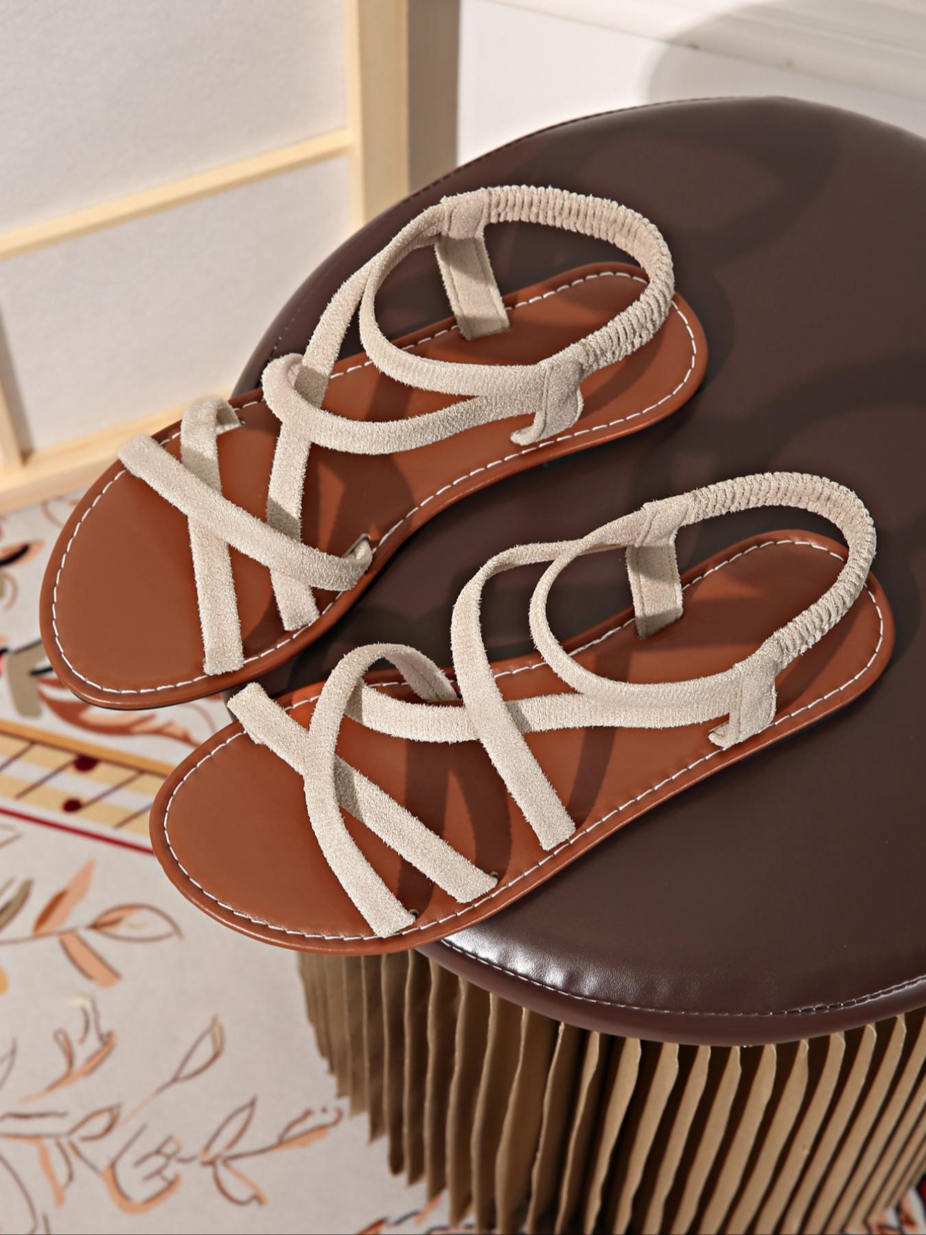 Women's Fashionable Cross Strap Sandals, Casual Open Toe Sandals for Summer, Lightweight Breathable Comfortable Shoes for Daily Wear, Girl