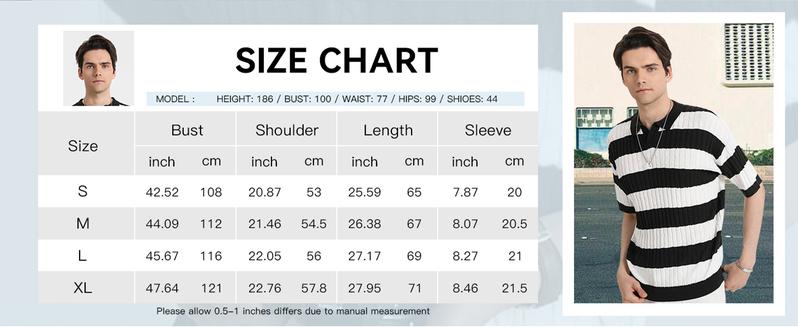 HYPESTFIT Men's Striped Casual Collar Short Sleeve SweaterRegular Fit Casual Lightweight Half Sleeve Pullover!for Summer, Fashion Men's Knitwear for Daily Wear