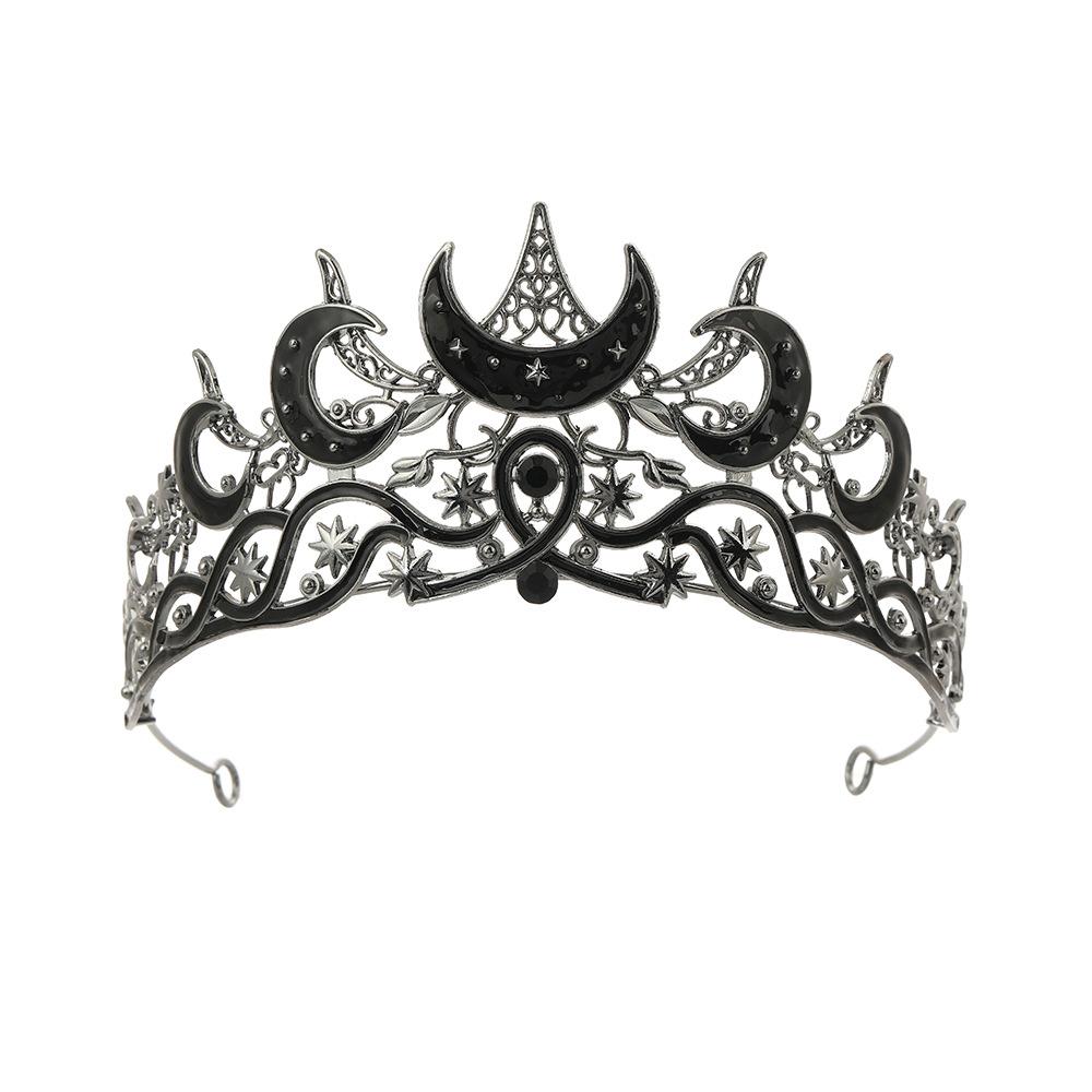 Gothic Moon-Star Rhinestone Crown, Funky Unique Accessories, Unisex Halloween Costume Headpiece for Witch Role Play Party Decoration