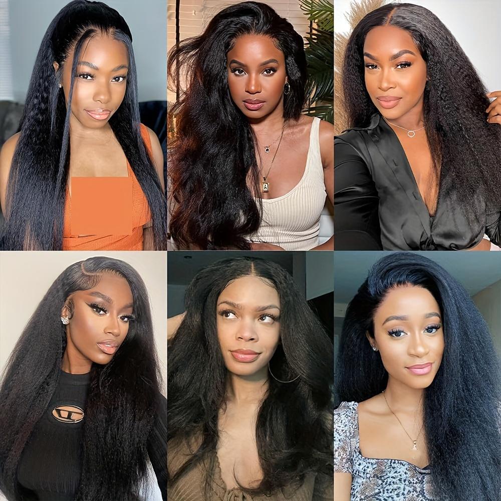 Bling Hair Kinky Straight Wig HD Transparent Human Hair Wigs  Pre Plucked 13x6 Lace Front for Women 180% Density